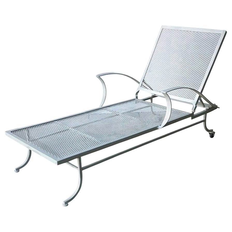 Bob Anderson Newly Enameled Off-White Wrought Iron Patio / Garden Chaise Lounge For Sale