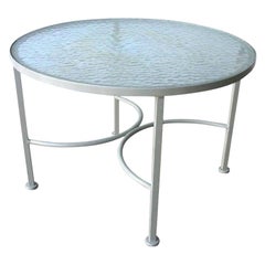 Vintage Bob Anderson Newly Enameled White Wrought Iron and Round Glass Patio Side Table