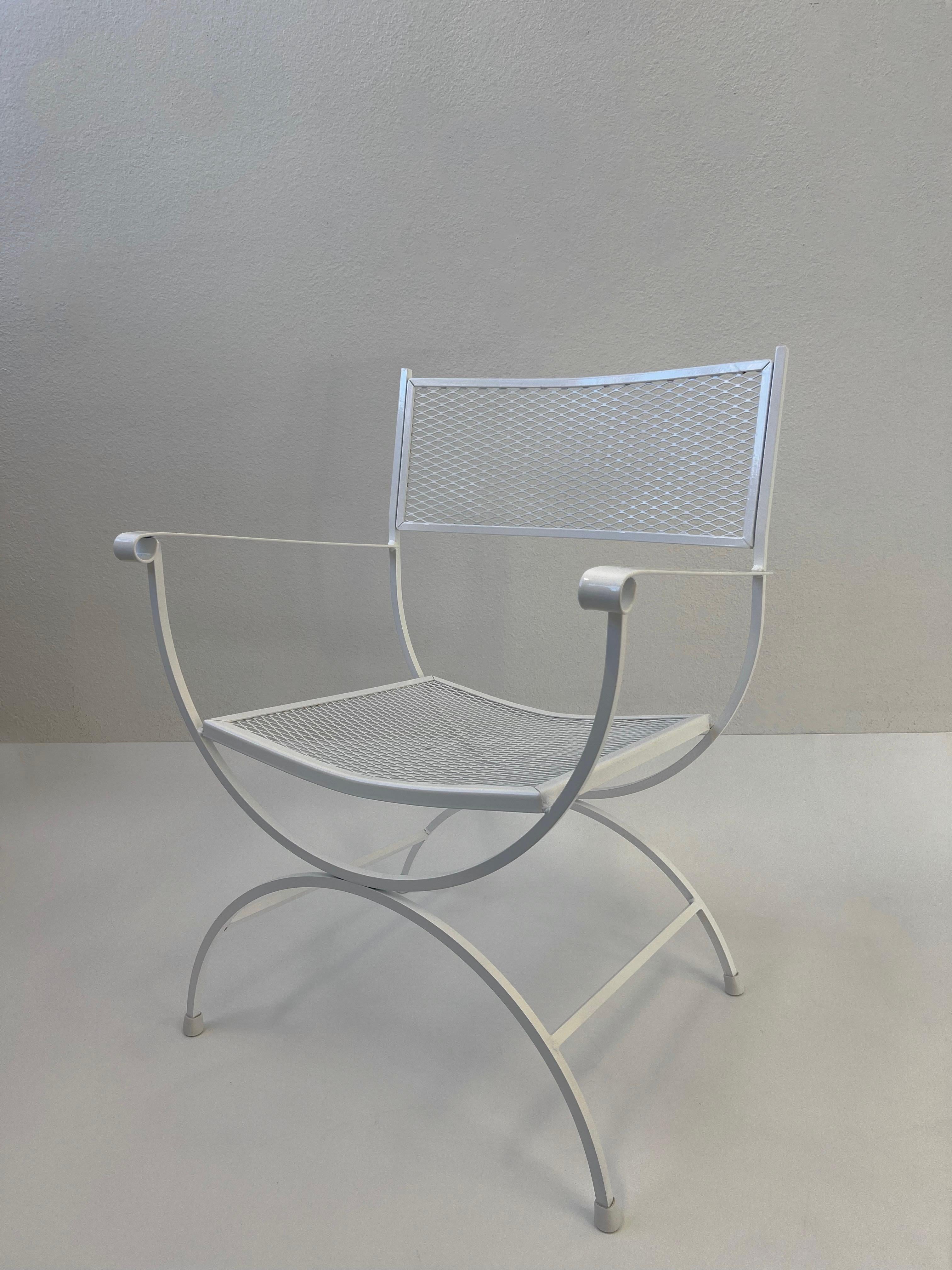 1960’s Patio set by Bob Anderson. 
Set consists of four chairs and table. 
Newly powder coated white. 

Measurements: 
Table- 48” Diameter, 27.75” High.
Chair- 24.25” Wide, 21” Deep, 33.25” High, 17” Seat, 25.25” Arm. 