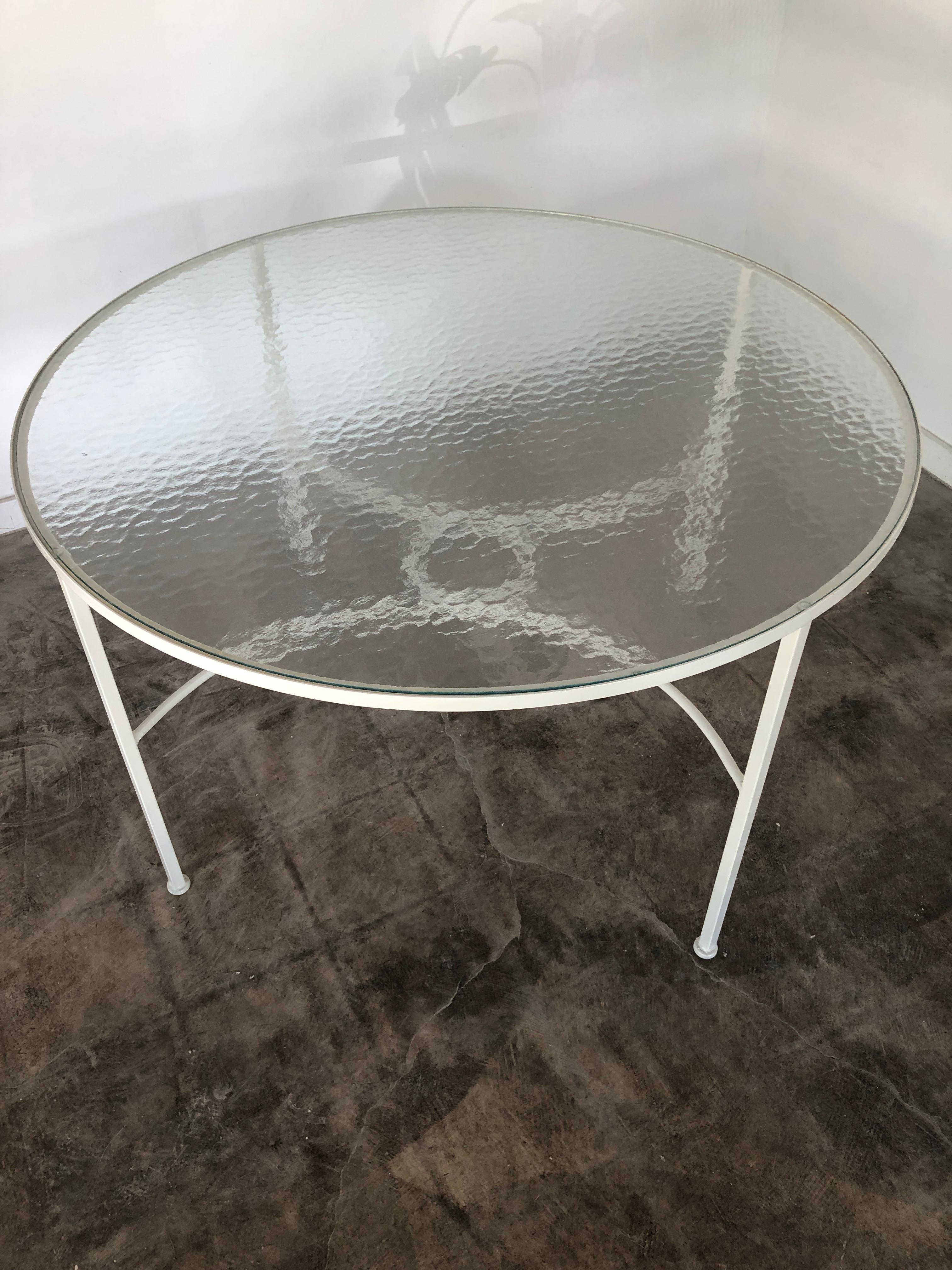 20th Century Bob Anderson Enameled in White Wrought Iron and Round Glass Patio Dining Table For Sale