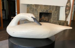 Bob Biddle Signed Vintage American Large Hand Carved Wood Swan Decoy Sculpture