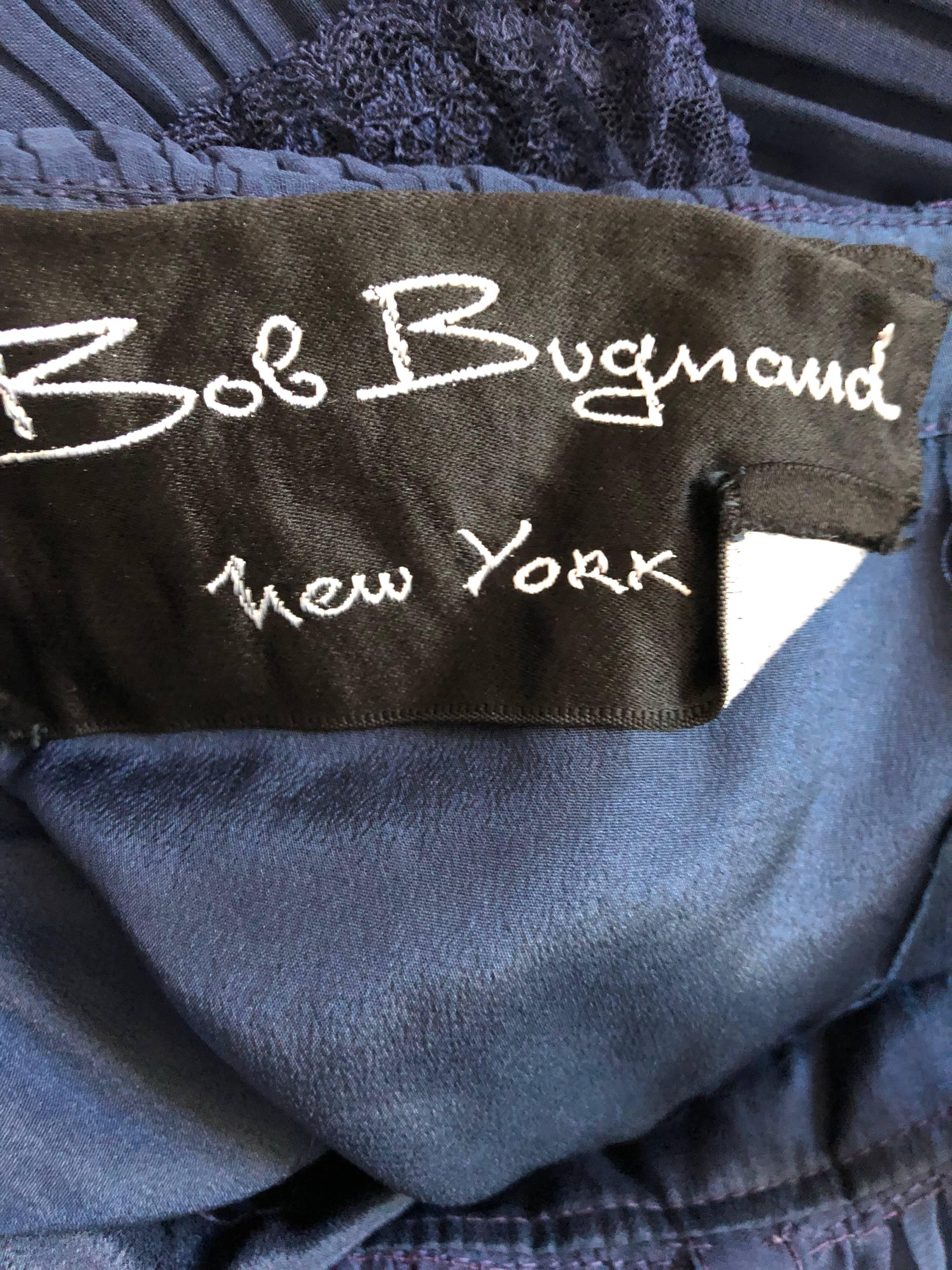 Bob Bugnand - Robe de soirée vintage à volants en mousseline de soie bleu marine, années 1960  en vente 5