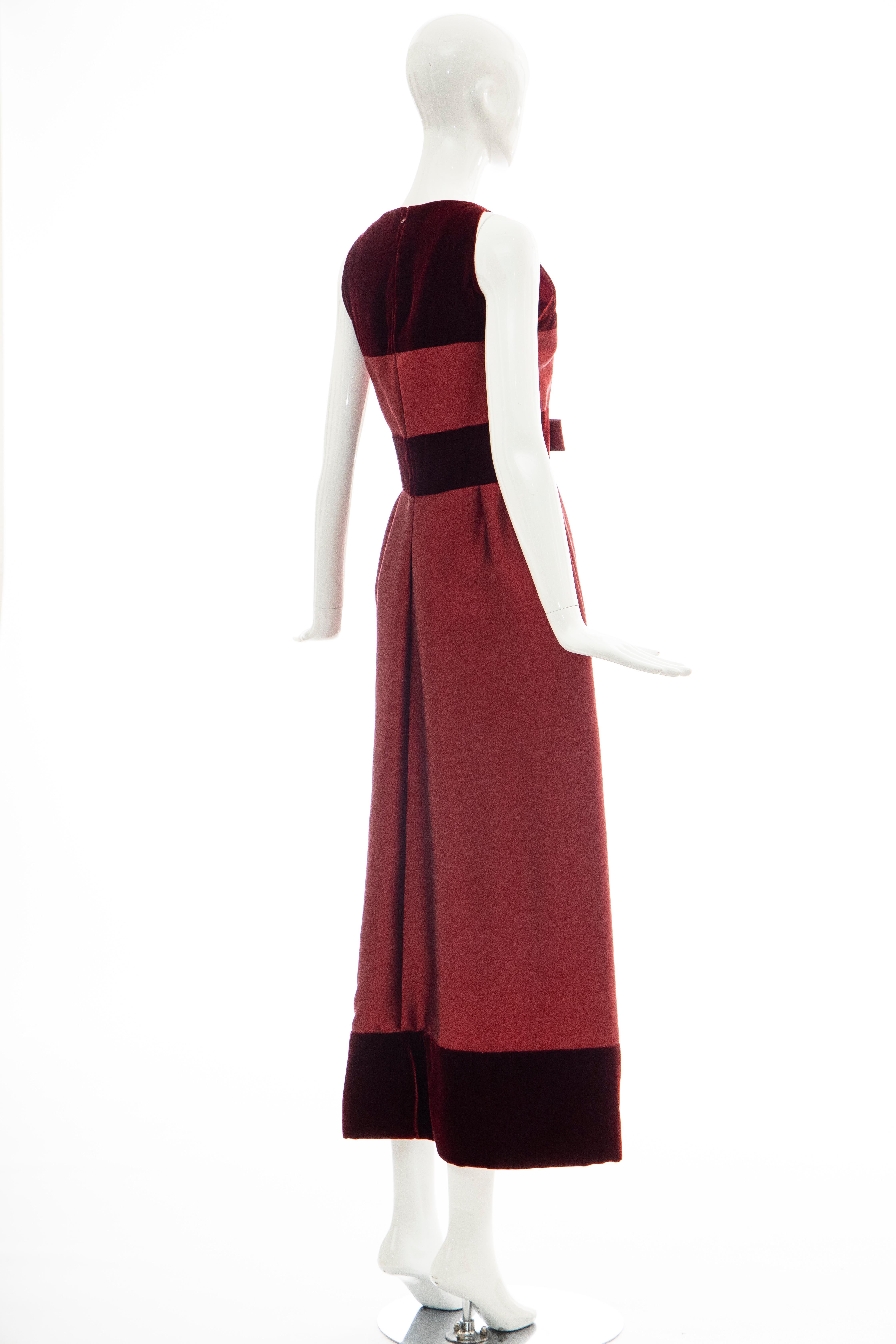 Red Bob Bugnand, Cranberry Silk Gazar Silk Velvet Evening Dress, Circa: 1960's For Sale