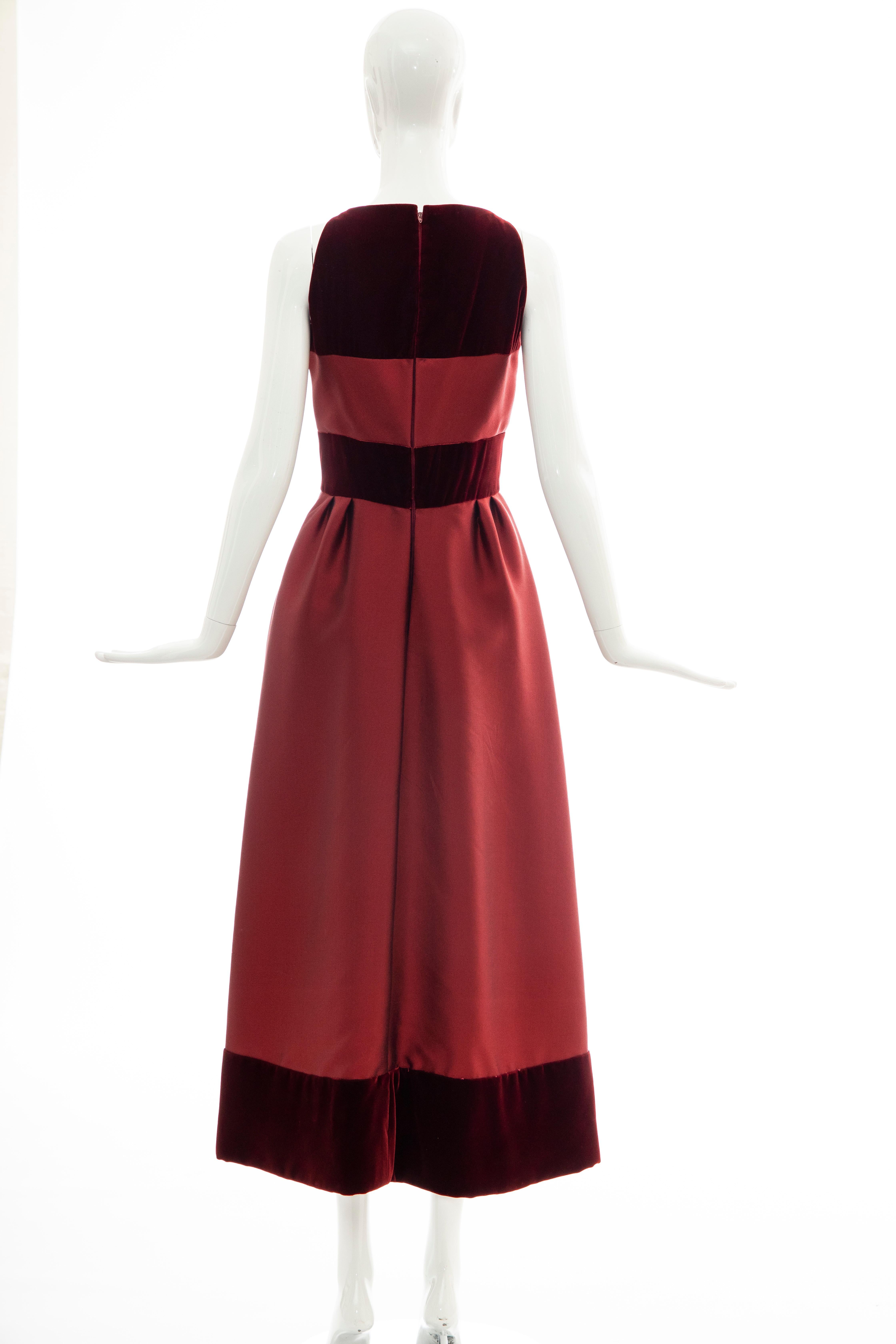 Bob Bugnand, Cranberry Silk Gazar Silk Velvet Evening Dress, Circa: 1960's In Good Condition For Sale In Cincinnati, OH