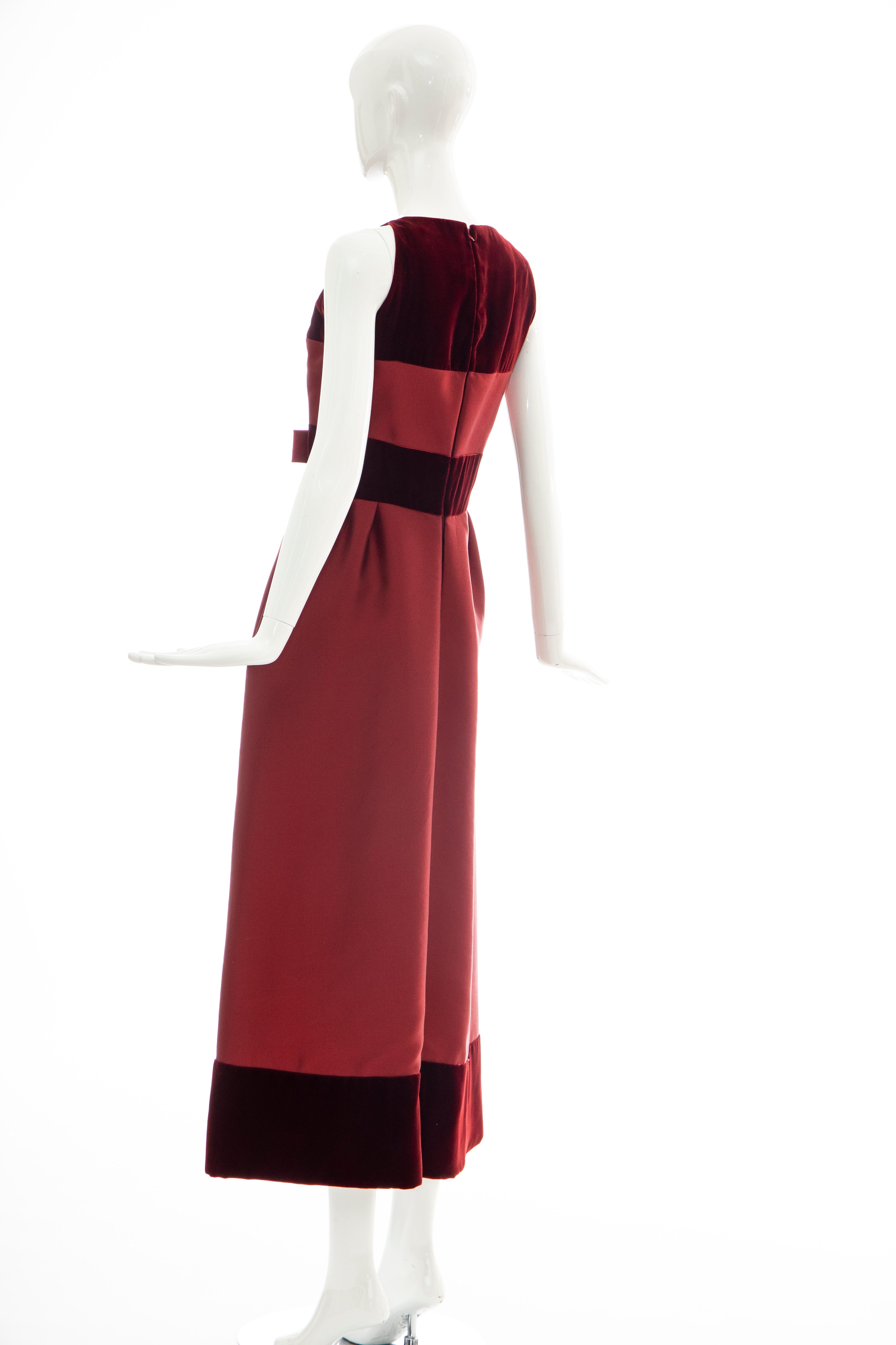 Women's Bob Bugnand, Cranberry Silk Gazar Silk Velvet Evening Dress, Circa: 1960's For Sale