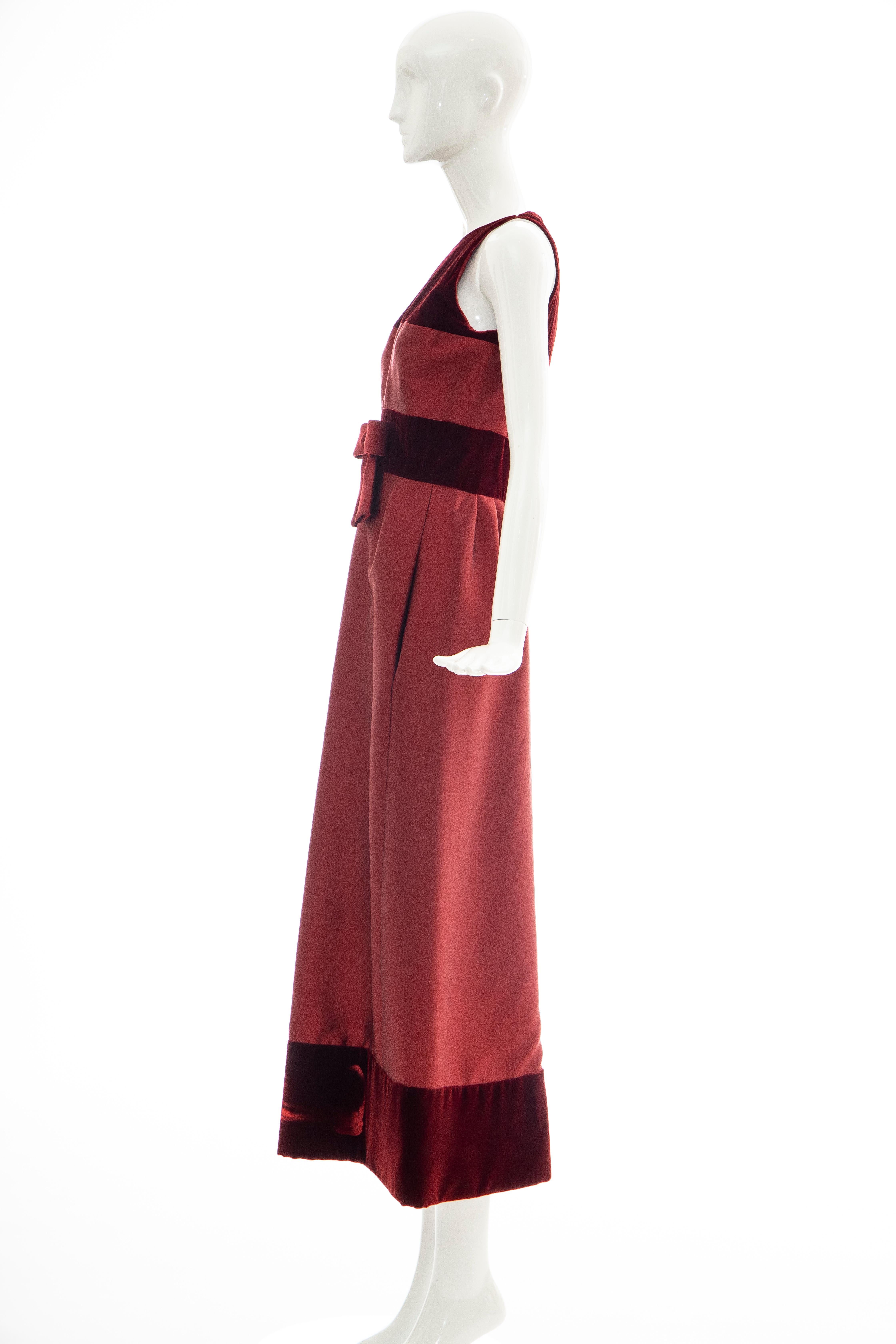 Bob Bugnand, Cranberry Silk Gazar Silk Velvet Evening Dress, Circa: 1960's For Sale 1