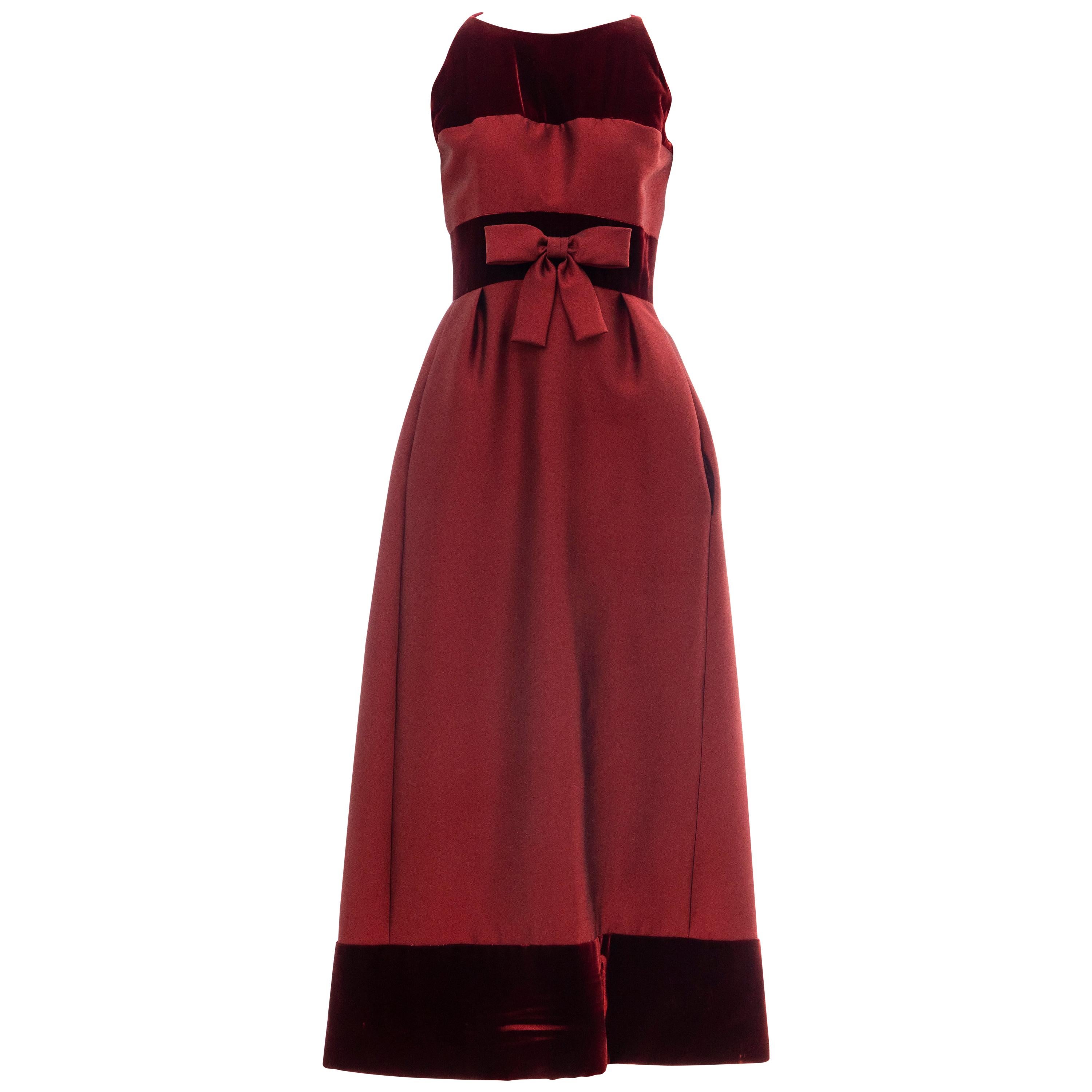Bob Bugnand, Cranberry Silk Gazar Silk Velvet Evening Dress, Circa: 1960's For Sale