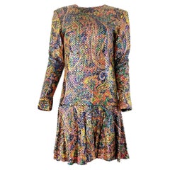 Retro Bob Bugnand Sam Friedlander Aurora Borealis Sequin Paisley Mini Dress 1960s XS