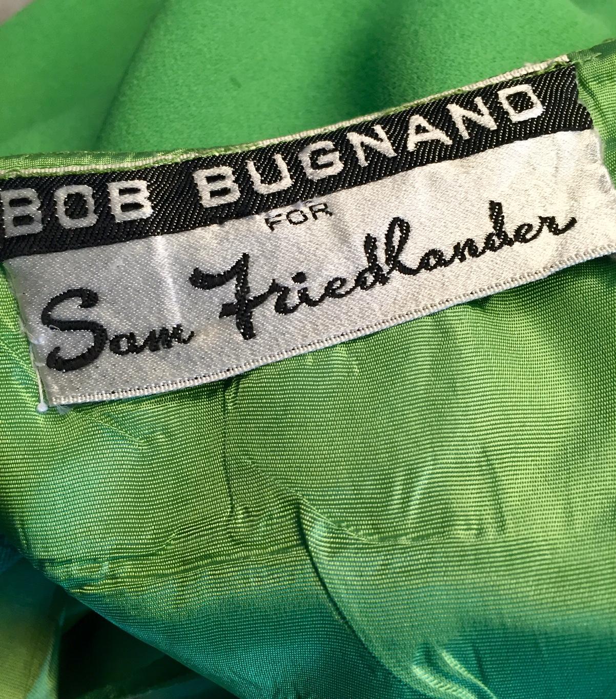 Bob Bugnand Spring Green Jeweled Halter Neck Silk Crepe Dress circa 1970 4