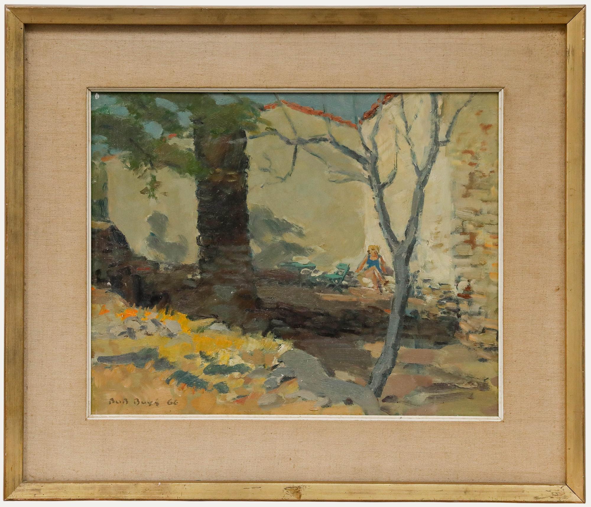 A sun-drenched Impressionist work by Dutch artist Bob Buys (1912-1970). Signed and dated to the lower left. Well presented in a gilt frame with a canvas slip. On board. Image size: 38.5 x 48.5cm.