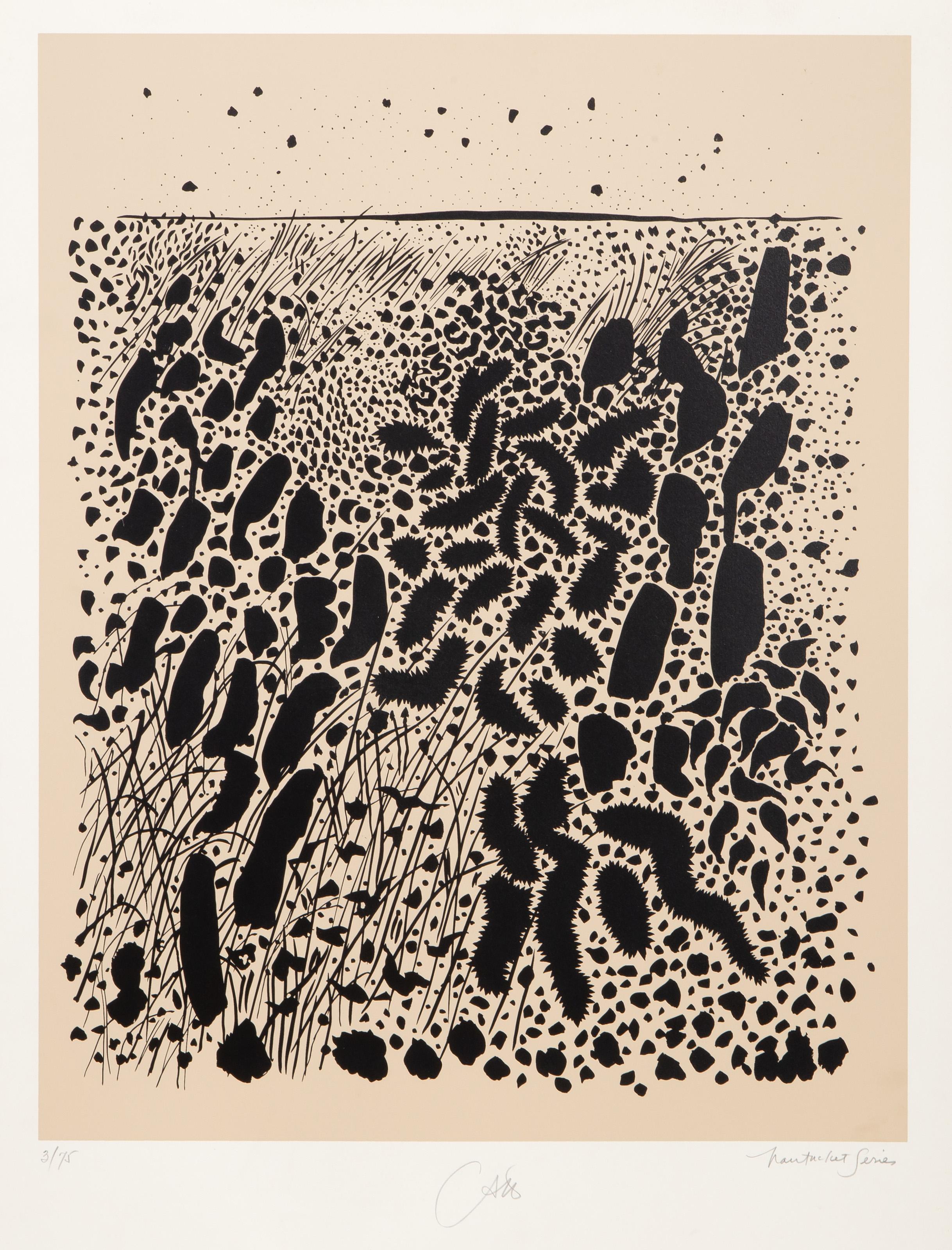 Bob Cato  Landscape Print – Cattails aus der Nantucket Series (Tan), moderner Siebdruck von Bob Cato