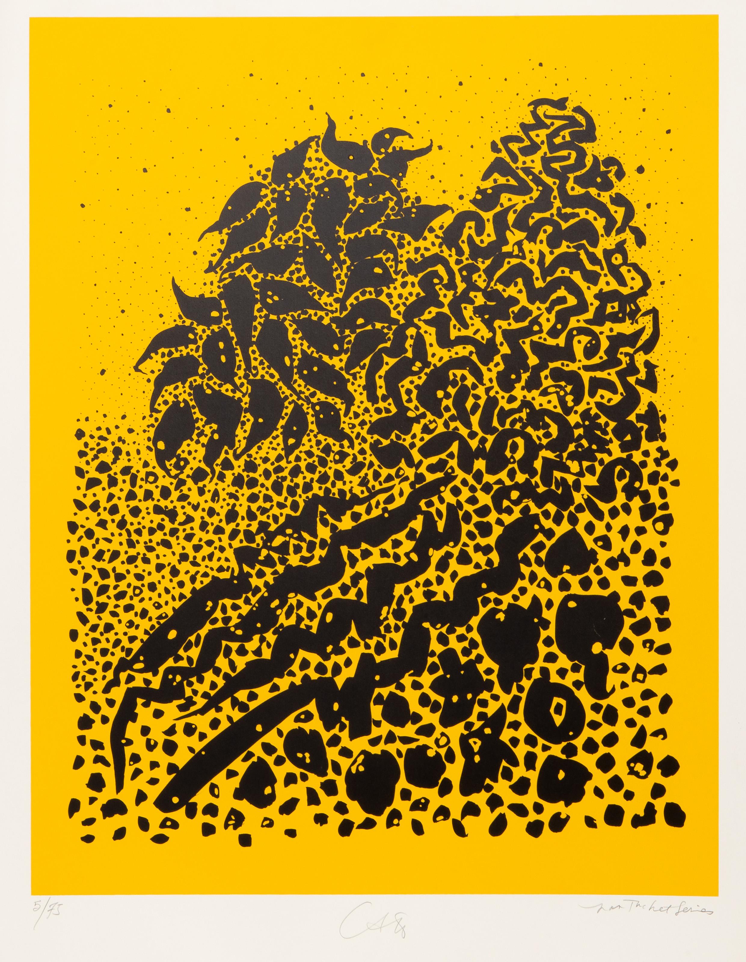 Bob Cato  Landscape Print - White Fish From the Nantucket Series (Yellow), Modern Screenprint by Bob Cato