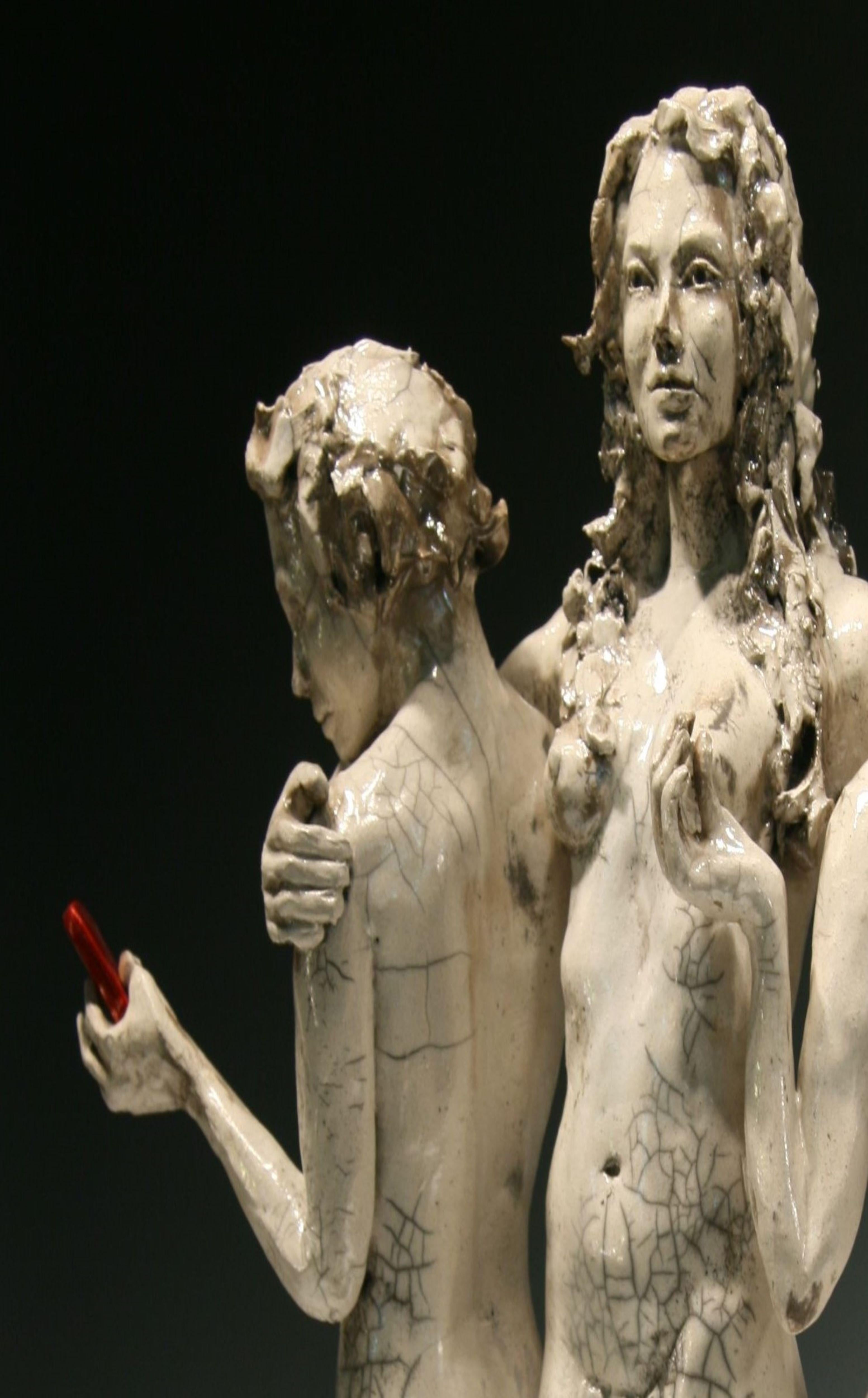 Three Graces with Smartphone - Black Figurative Sculpture by Bob Clyatt