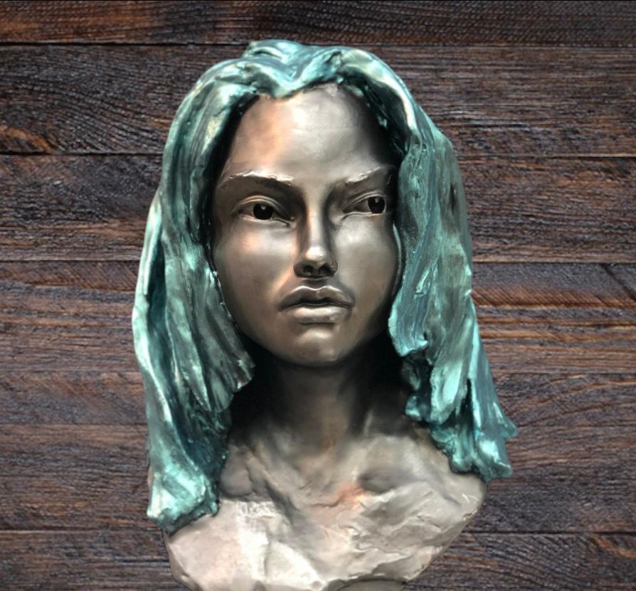 Woman's Head, Tom Tom Club - Sculpture by Bob Clyatt