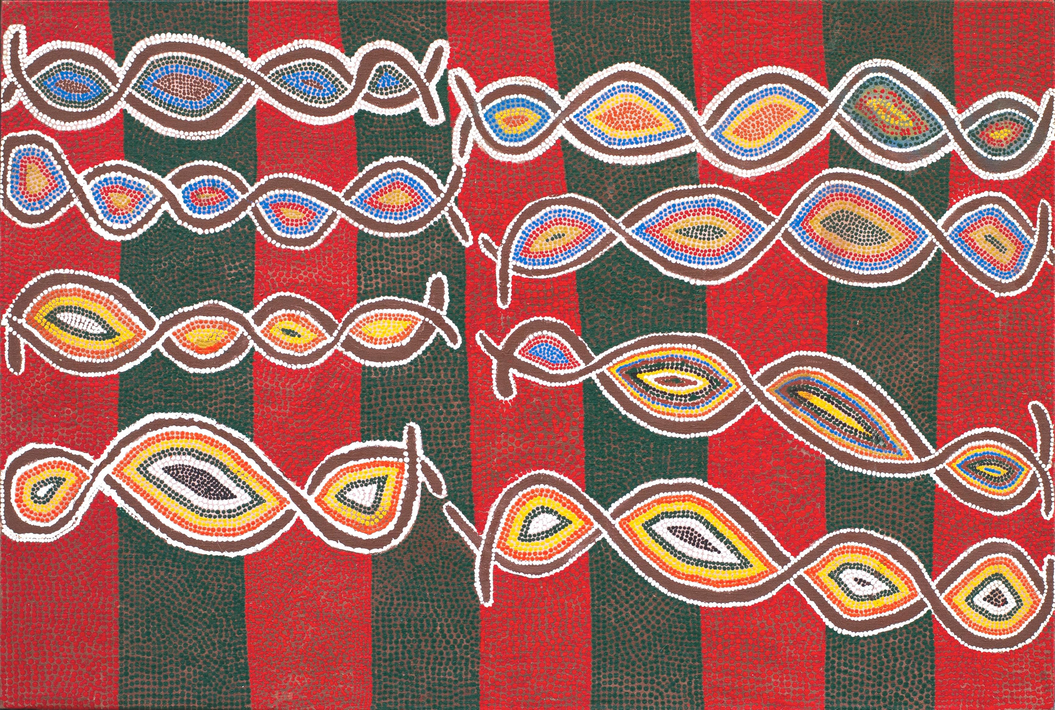 Bob Dingle Tjapanangka  "Hombres Goanna de Wati Kutjara" 80x120 cm