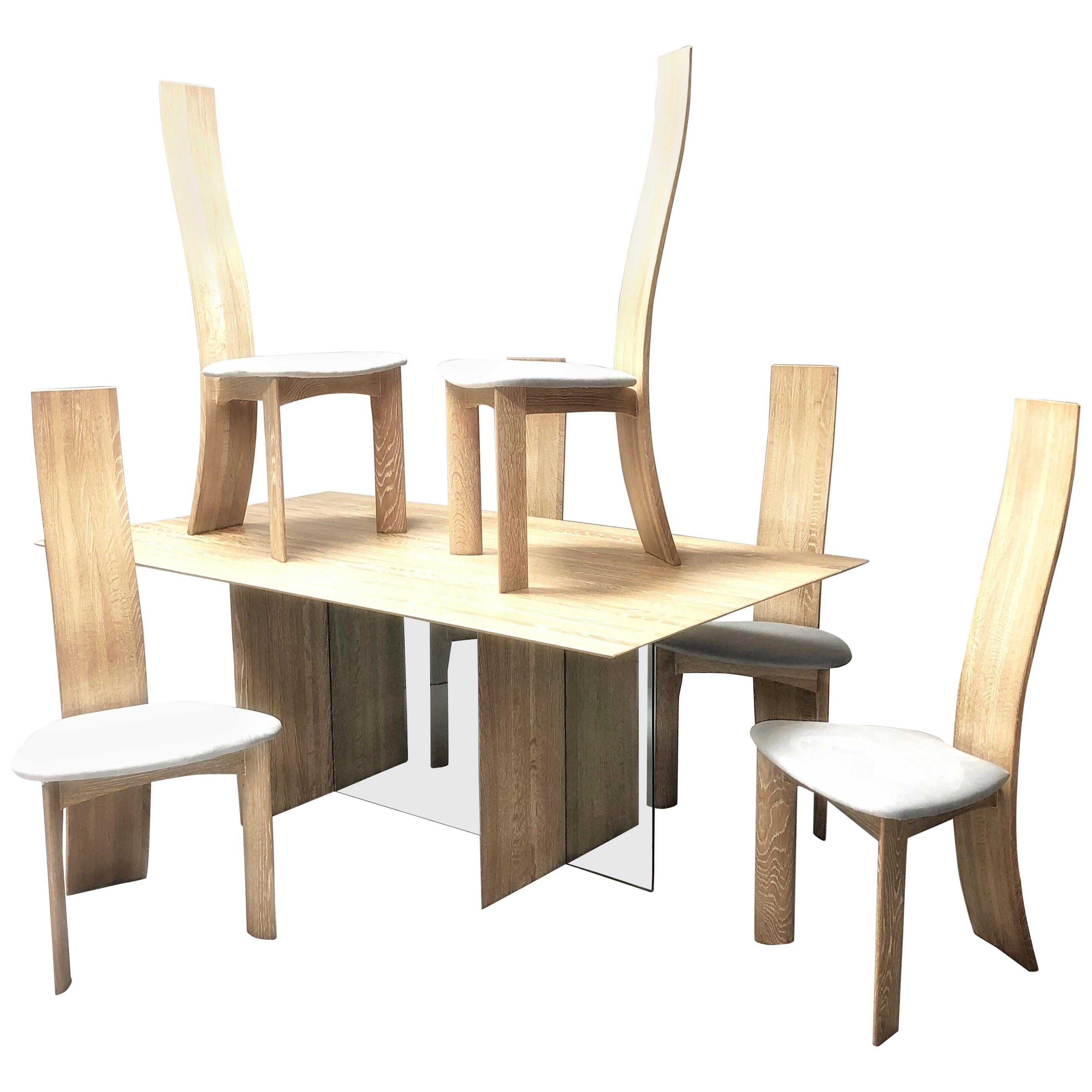 Bob & Dries Van Den Bergh Bleached Cerrused Oak Dining Set, Table and 6 Chairs