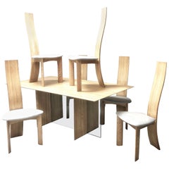 Vintage Bob & Dries Van Den Bergh Bleached Cerrused Oak Dining Set, Table and 6 Chairs