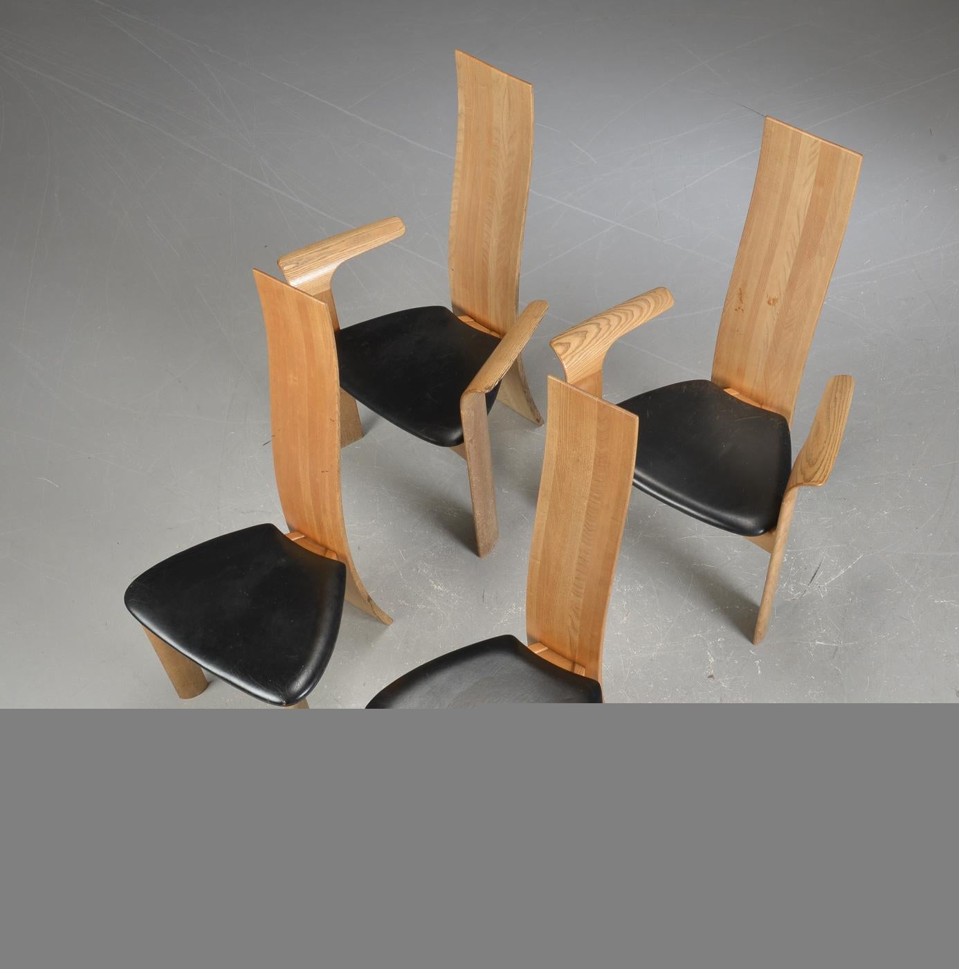 Leather Bob & Dries Van Den Berghe 'Iris' High Back Dining Chairs, Set of Four For Sale