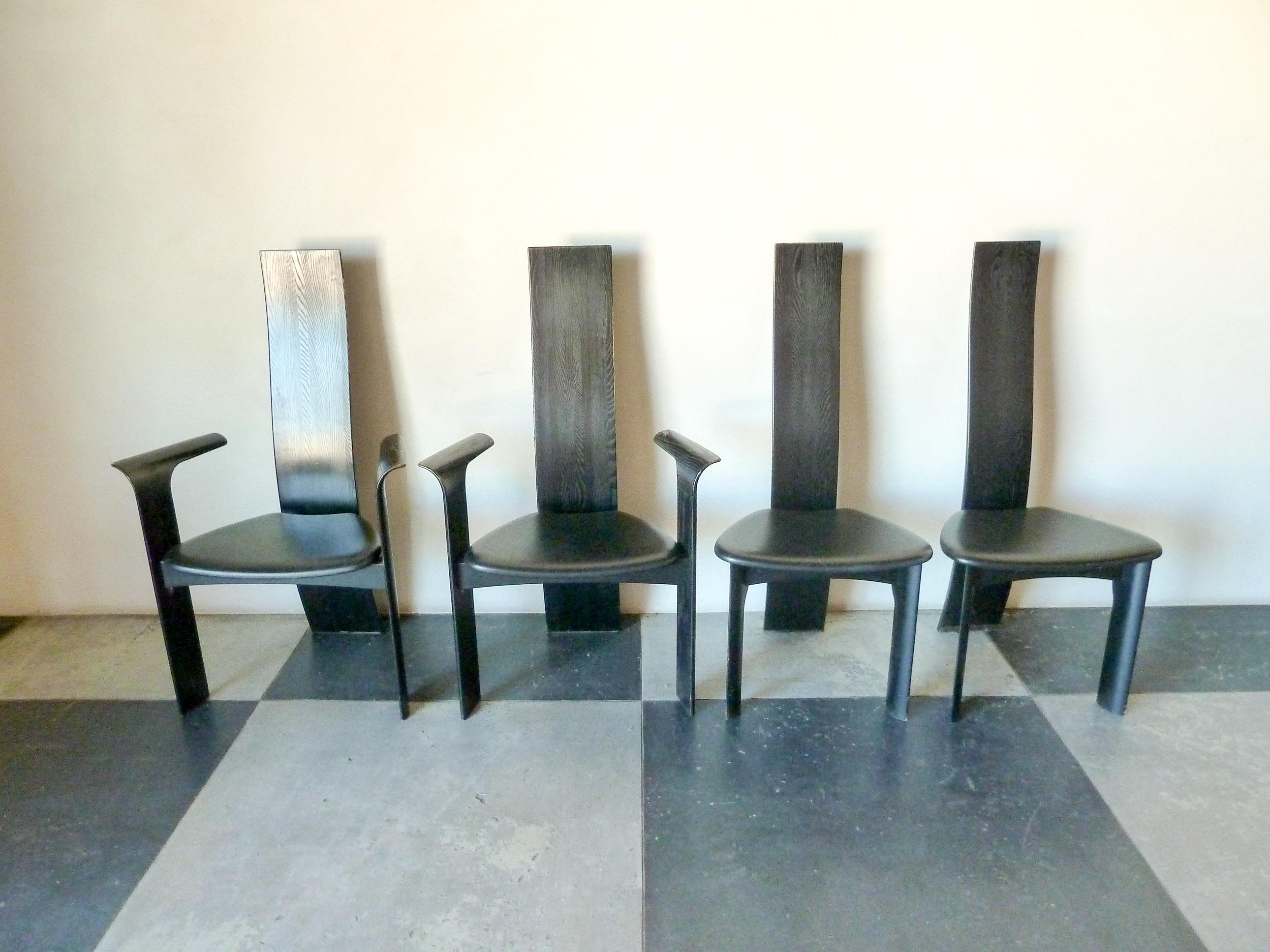 20ième siècle Bob & Dries Van Den Berghe ensemble de six chaises de salle à mangerris à haut dossier en vente