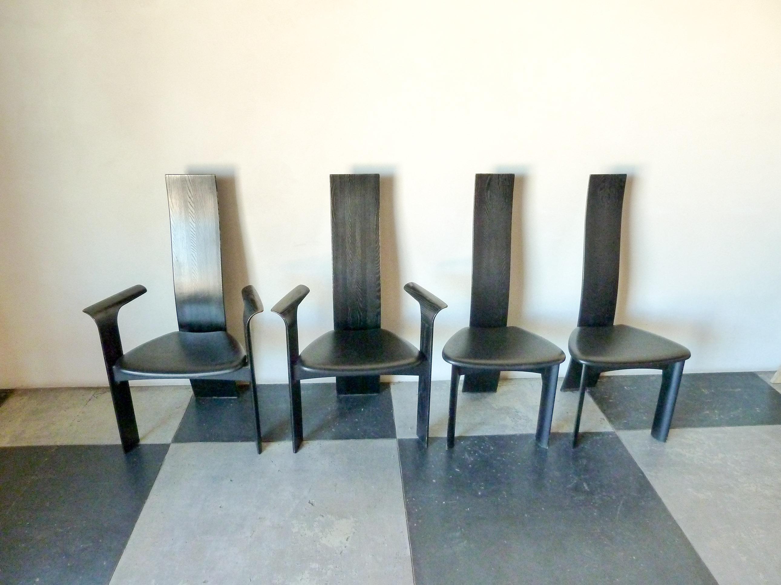 Cuir Bob & Dries Van Den Berghe ensemble de six chaises de salle à mangerris à haut dossier en vente