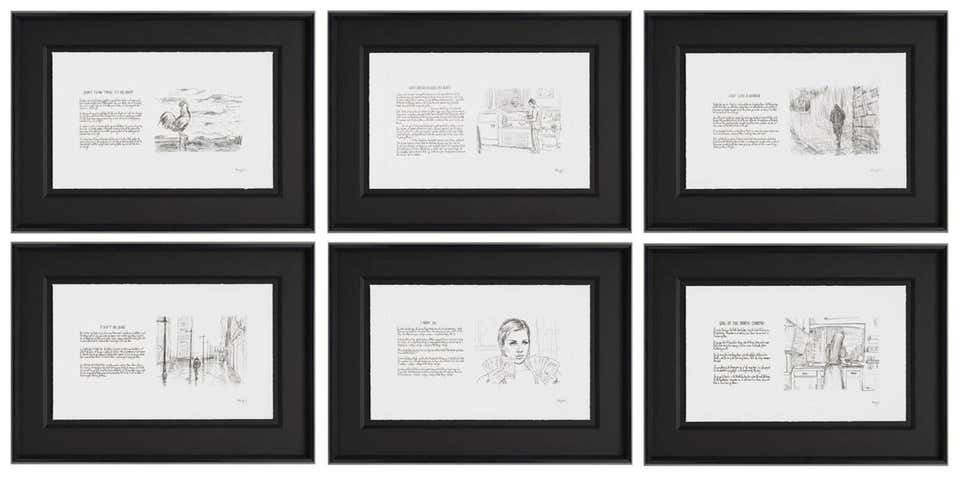 Mondo Scripto - Set of 6 Framed Artworks-Original Bob Dylan Lyrics and Fine Art