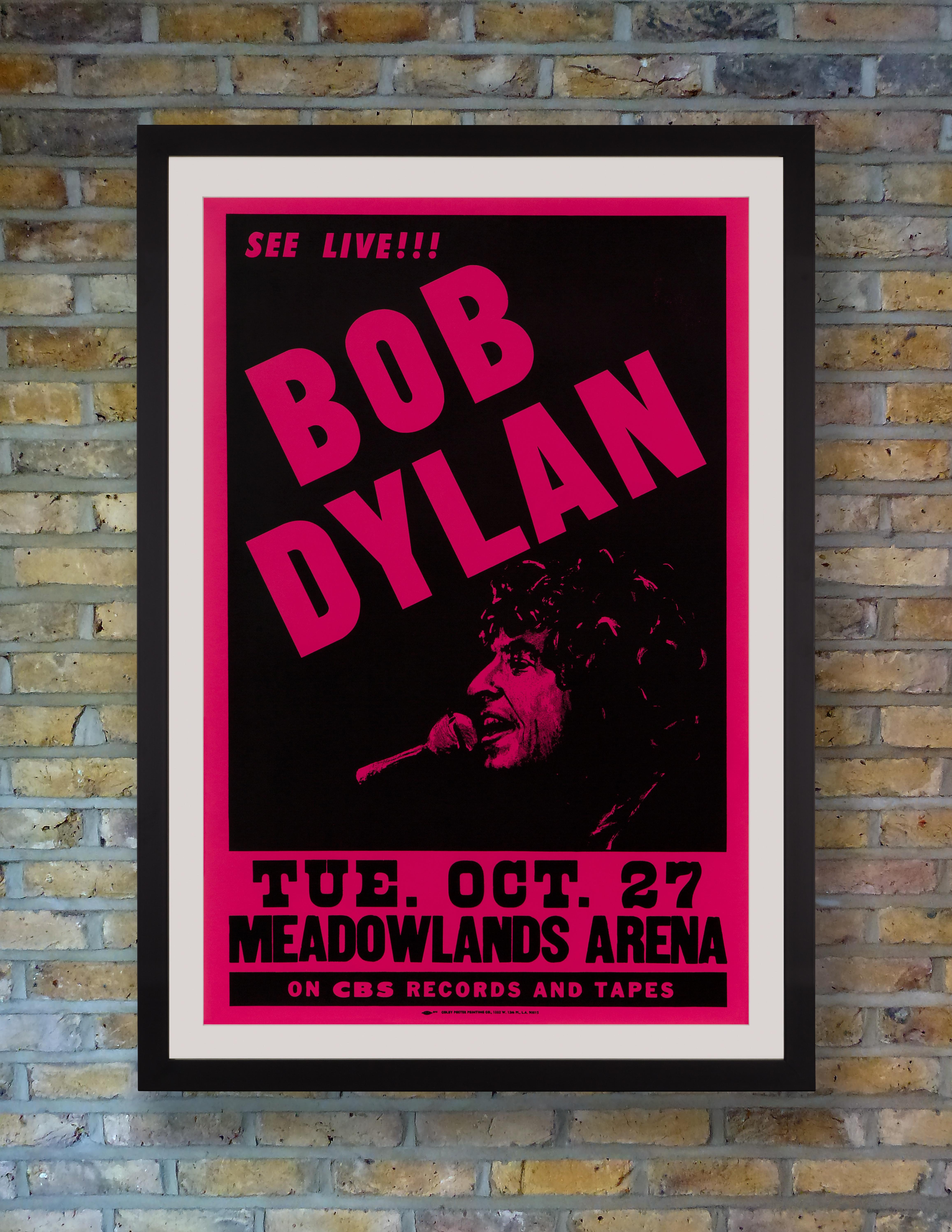 A rare paste-up style poster for a performance by Bob Dylan at the Meadowlands Arena, East Rutherford, New Jersey on Tuesday 27th October, 1981, during the North American leg of the Bob Dylan World Tour 1981 in support of his 1981 album 'Shot of