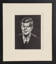 Vintage Portrait of JFK, Woodcut Print by Bob Forman