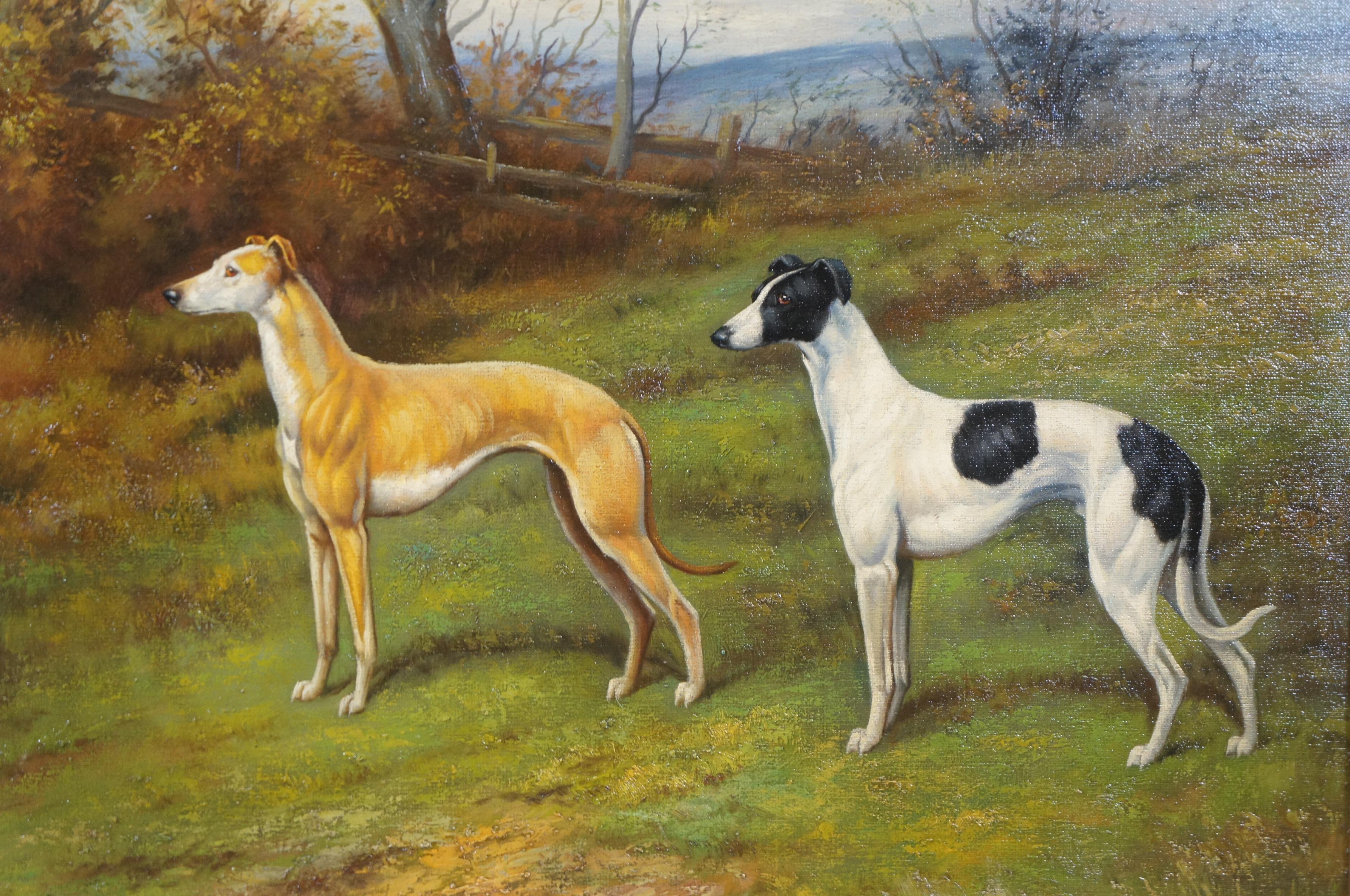 Bob Greyhound Whippet Dog Landscape Portrait Oil Painting on Canvas 36