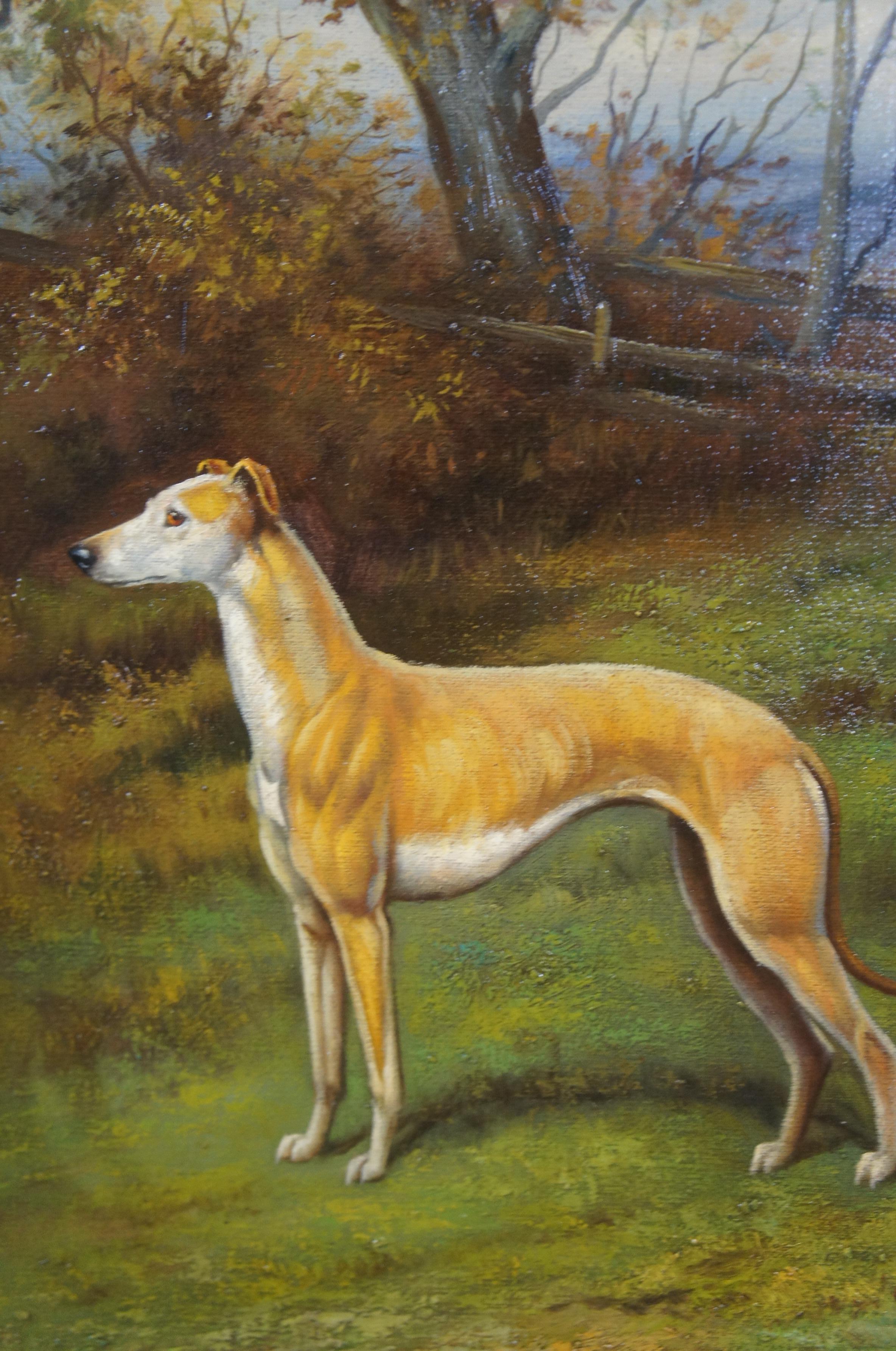Bob Greyhound Whippet Dog Landscape Portrait Oil Painting on Canvas 36