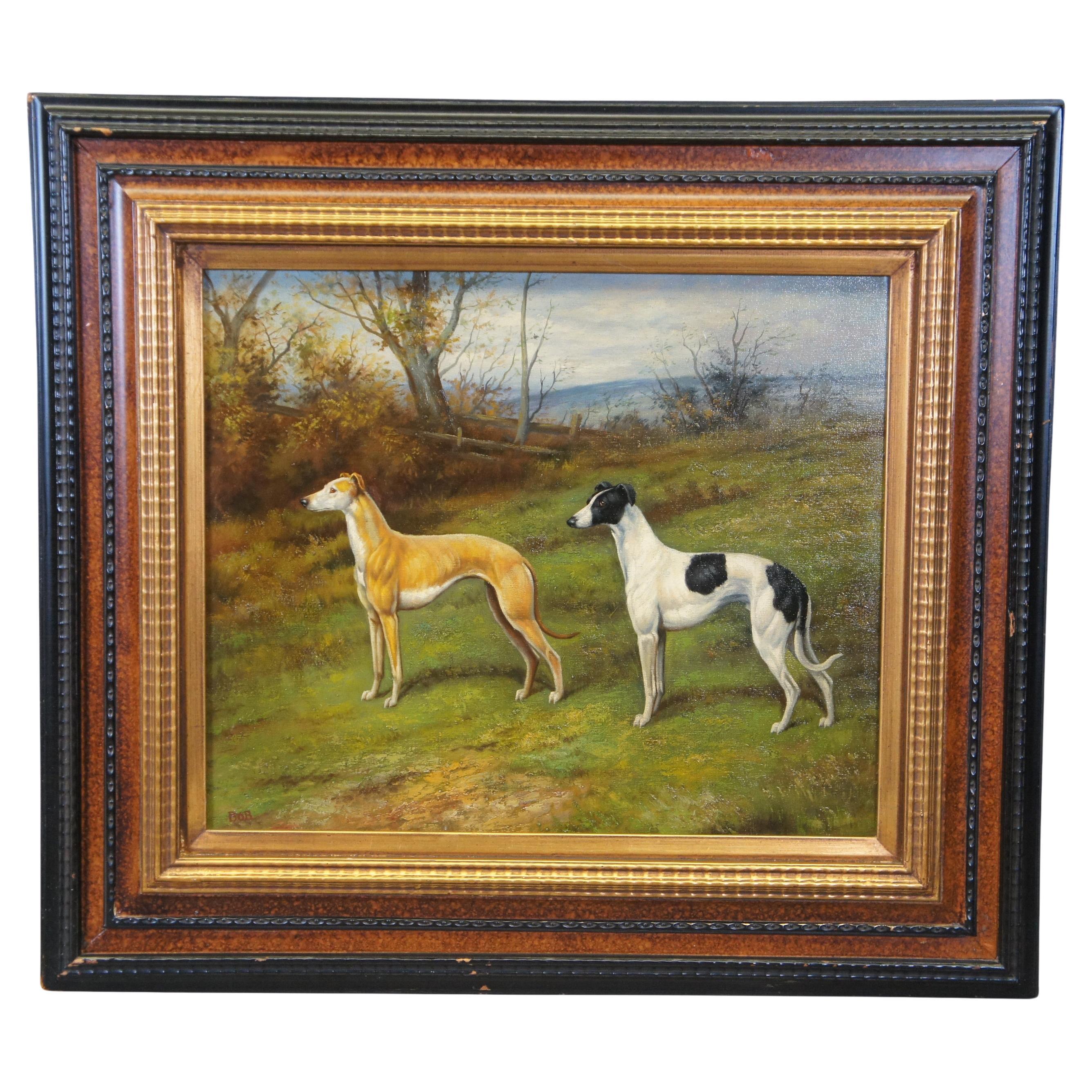 Bob Greyhound Whippet Dog Landscape Portrait Oil Painting on Canvas 36"