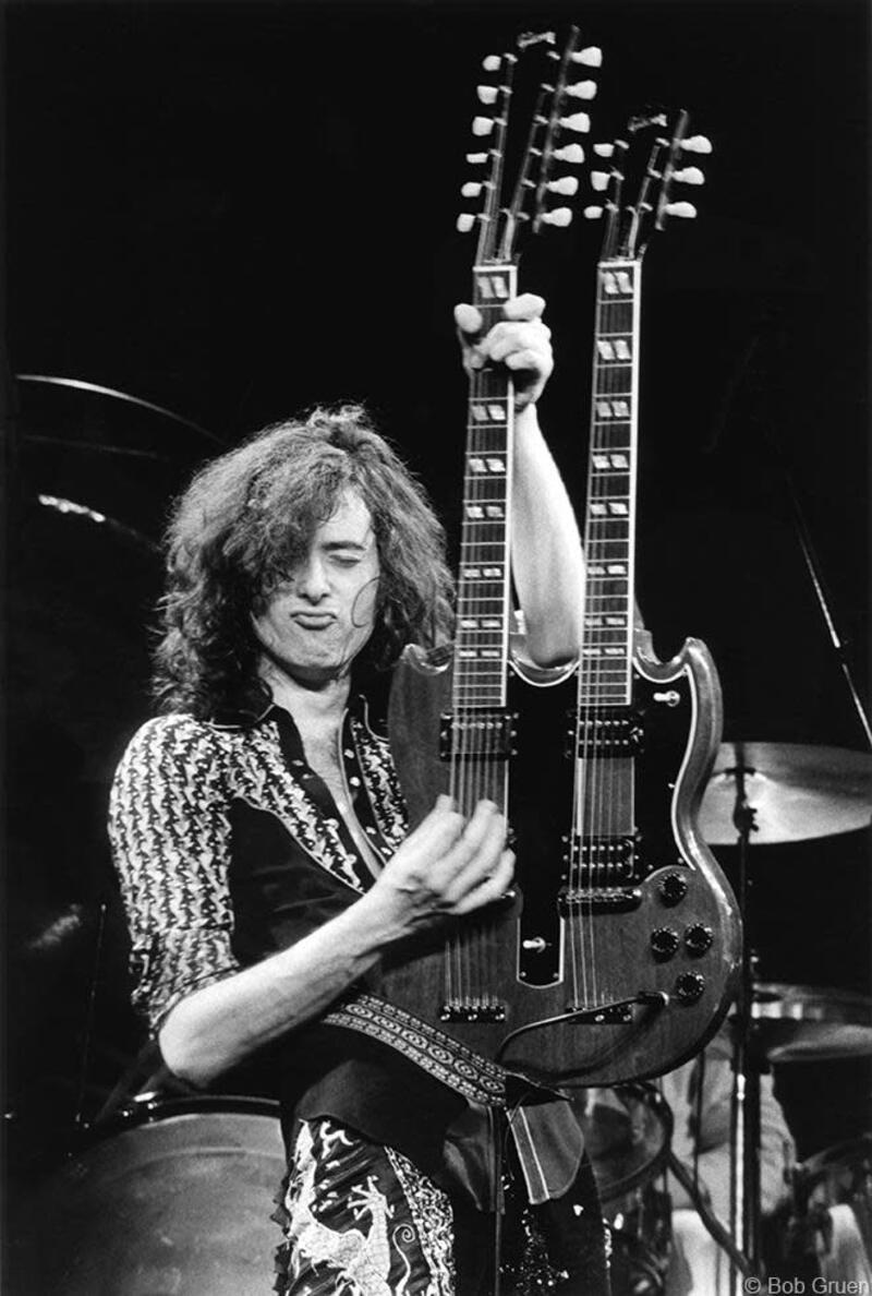 Bob Gruen Black and White Photograph – Jimmy Page, MSG, NYC 1975 