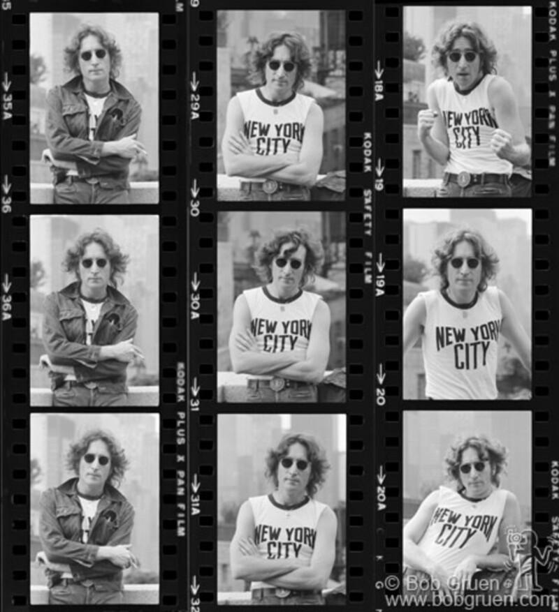 Bob Gruen Black and White Photograph - John Lennon Contact Sheet, NYC 1975