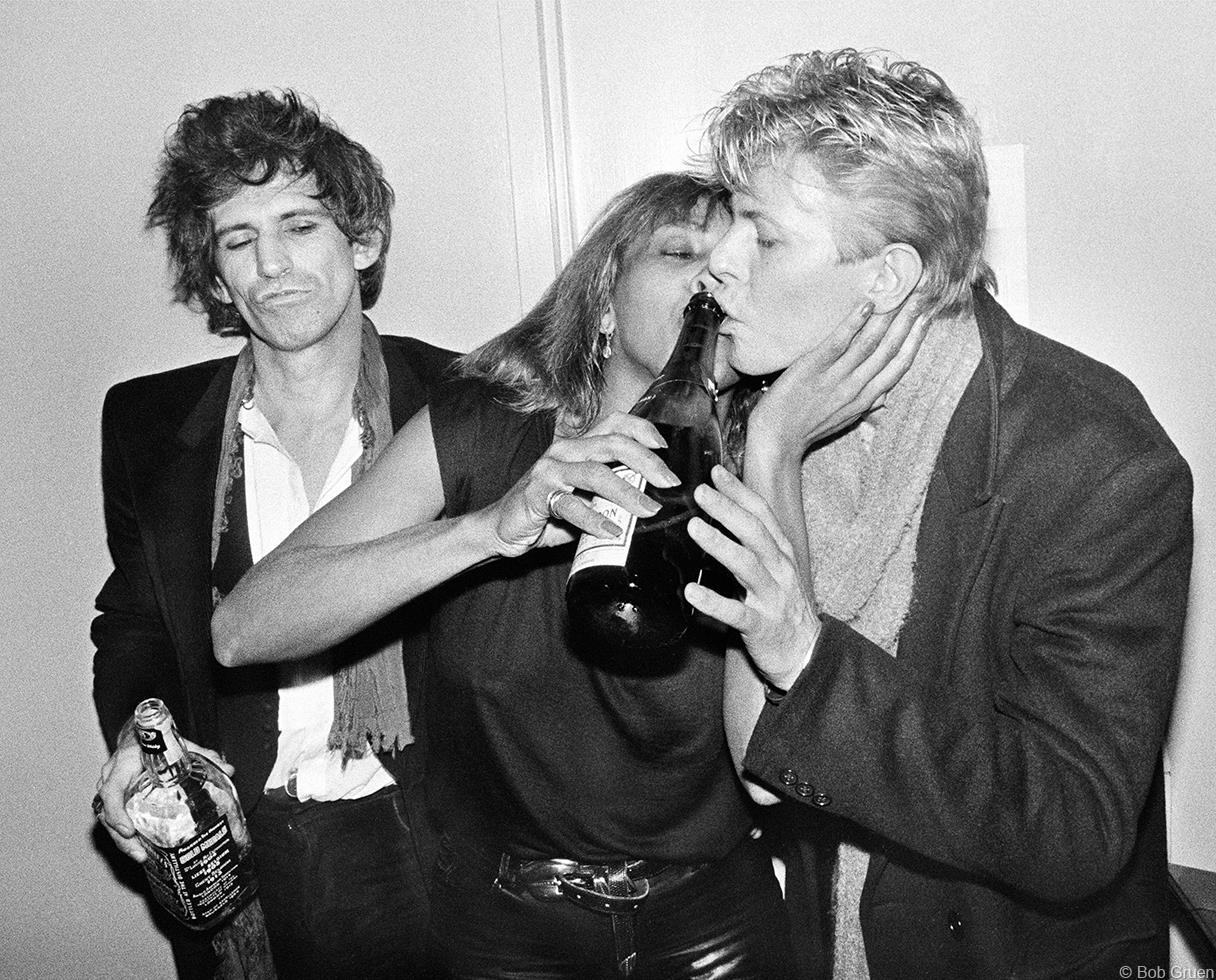 Bob Gruen Black and White Photograph - Keith Richards, Tina Turner & David Bowie, New York City 1983