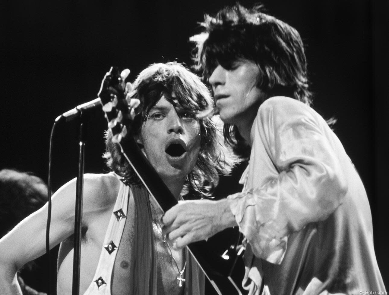 Bob Gruen Black and White Photograph - Mick Jagger and Keith Richards, MSG, NYC 1972 
