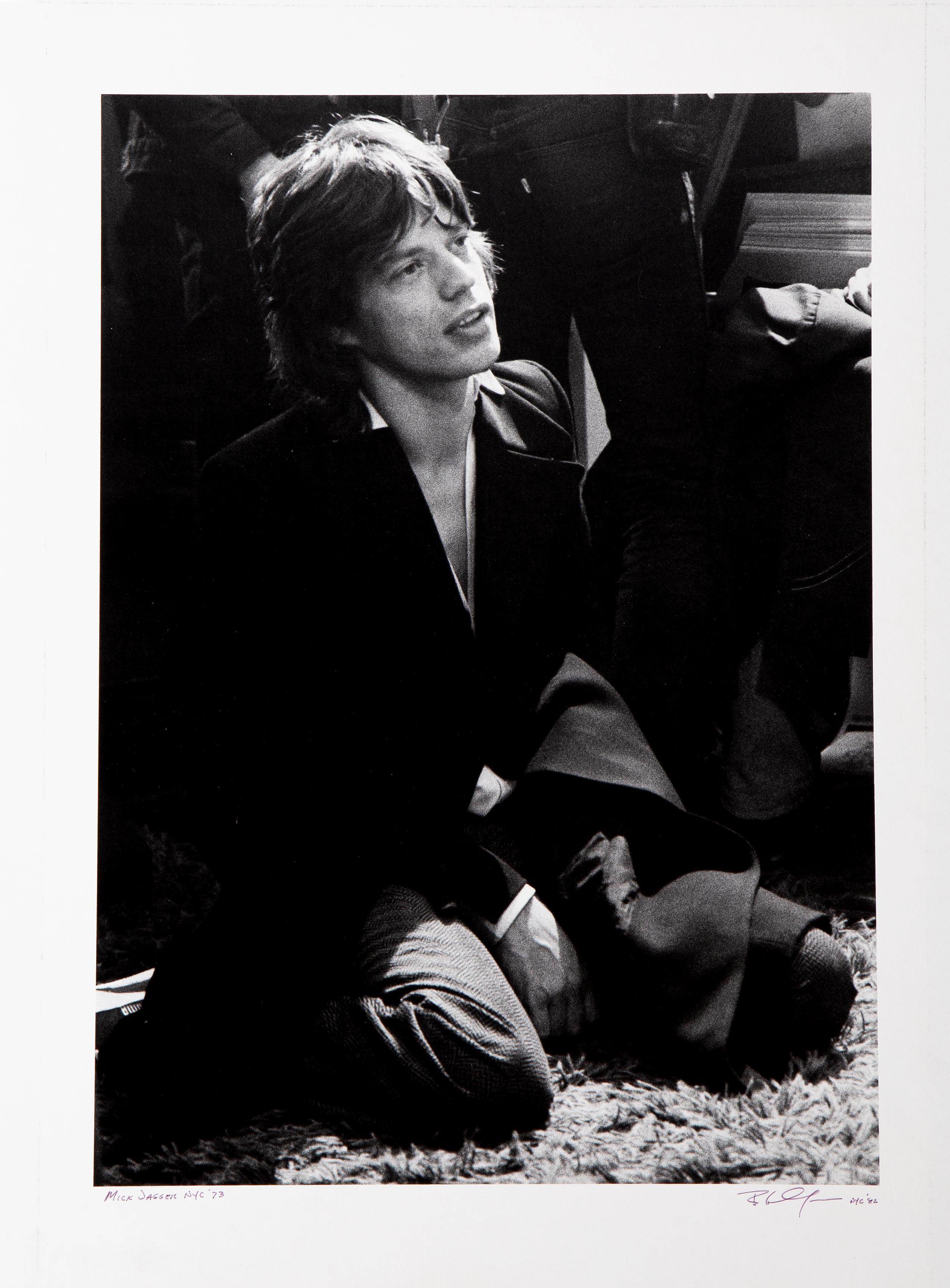 Mick Jagger
Bob Gruen, American (1945)
Date: 1973
Gelatin Silver Print, mounted to board, signed, titled and dated in pen
Image Size: 16 x 11.5 inches
Size: 20 x 16 in. (50.8 x 40.64 cm)