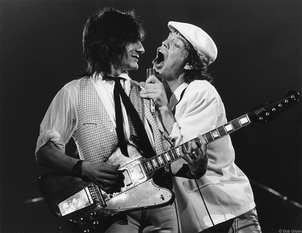 Bob Gruen Portrait Photograph - Mick Jagger & Ron Wood, NYC, 1978