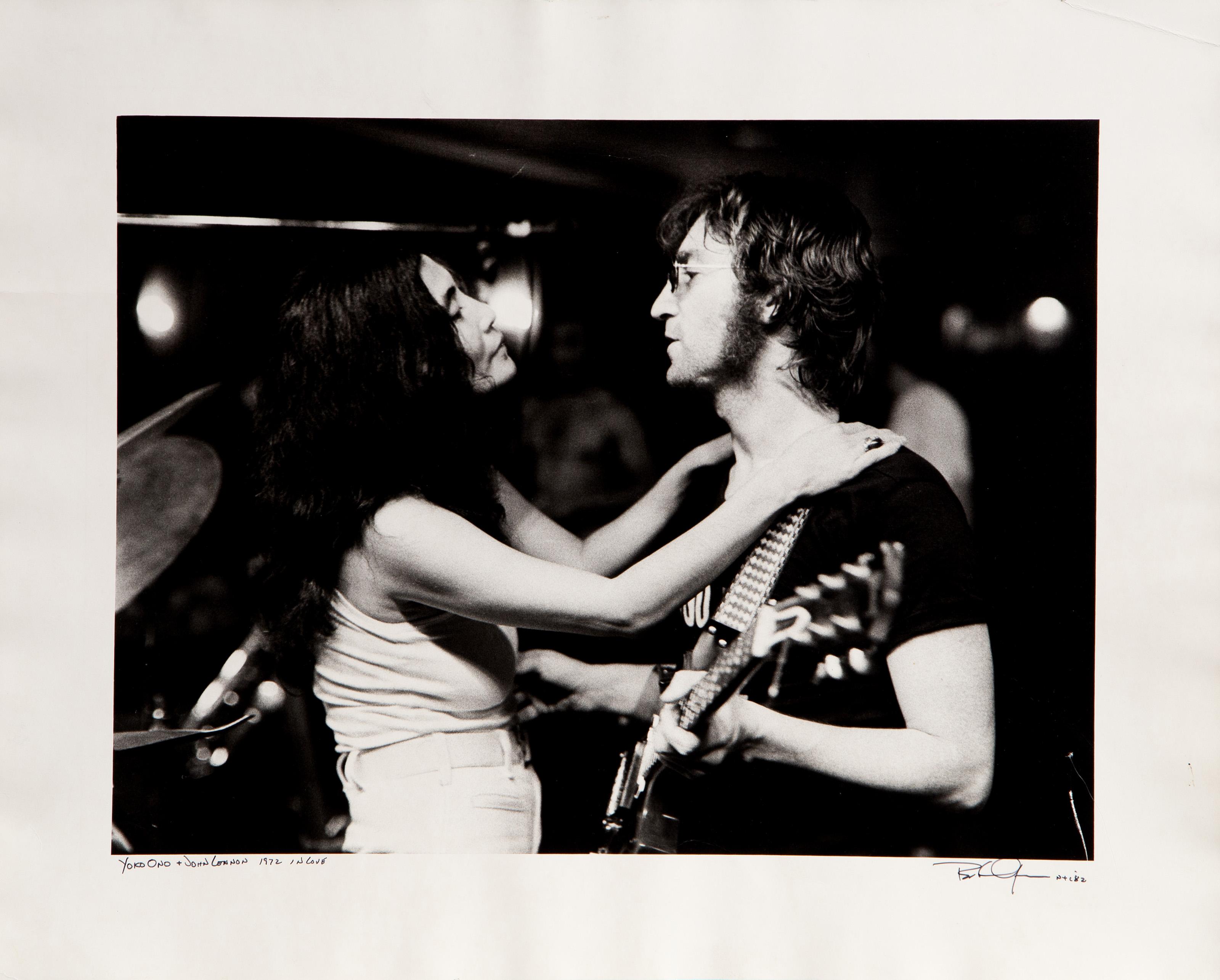 Yoko Ono and John Lennon In Love
Bob Gruen, American (1945)
Date: 1972 (printed 1982)
Gelatin Silver Print Photograph, signed, titled and dated in pen
Image Size: 12 x 16 inches
Size: 16 x 20 in. (40.64 x 50.8 cm)