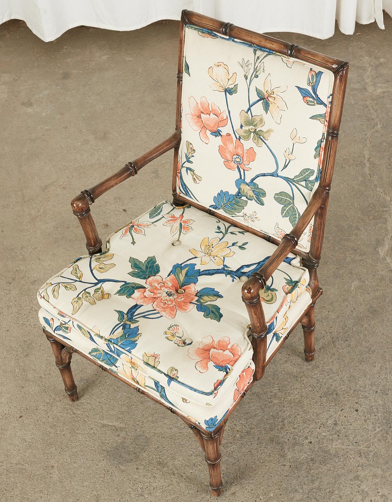 Bob Hope's Set of Four Faux Bamboo Chintz Dining Chairs 4