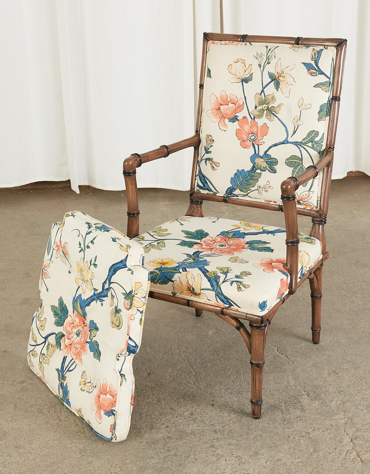 Bob Hope's Set of Four Faux Bamboo Chintz Dining Chairs 9