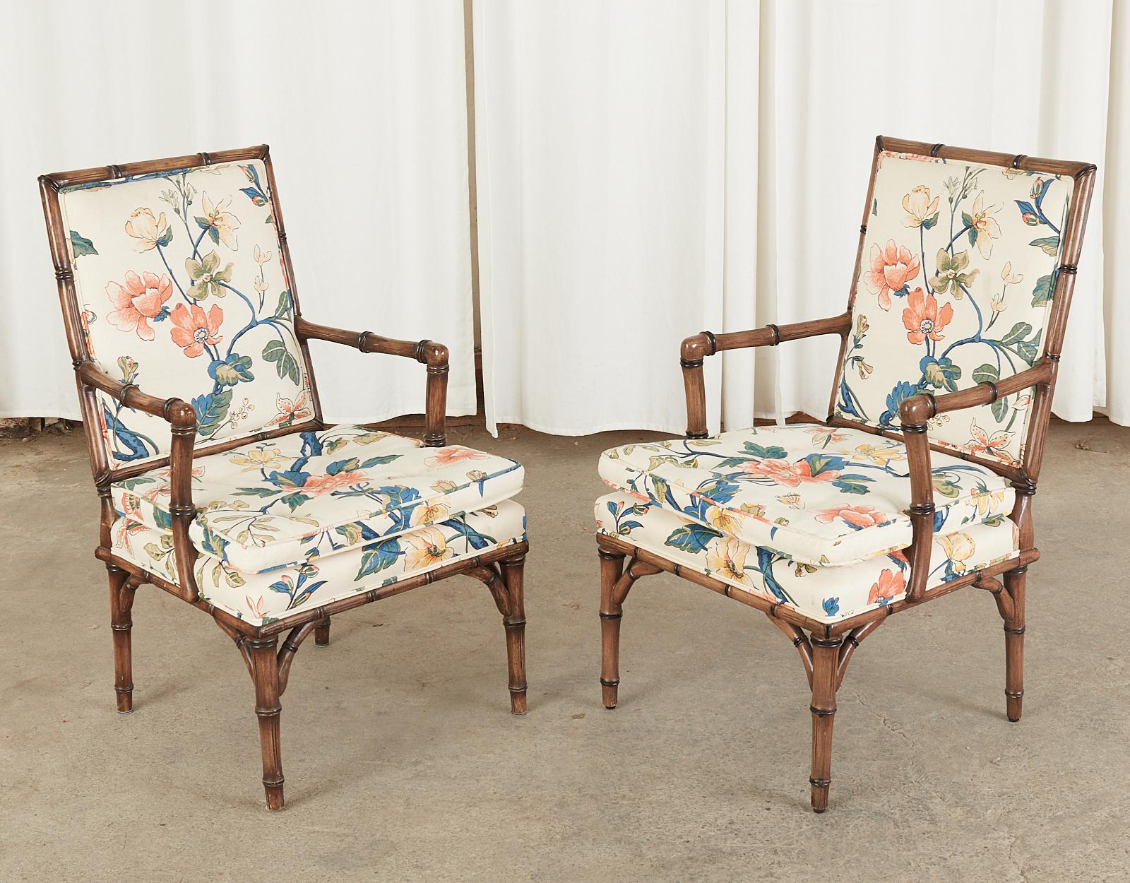 American Bob Hope's Set of Four Faux Bamboo Chintz Dining Chairs