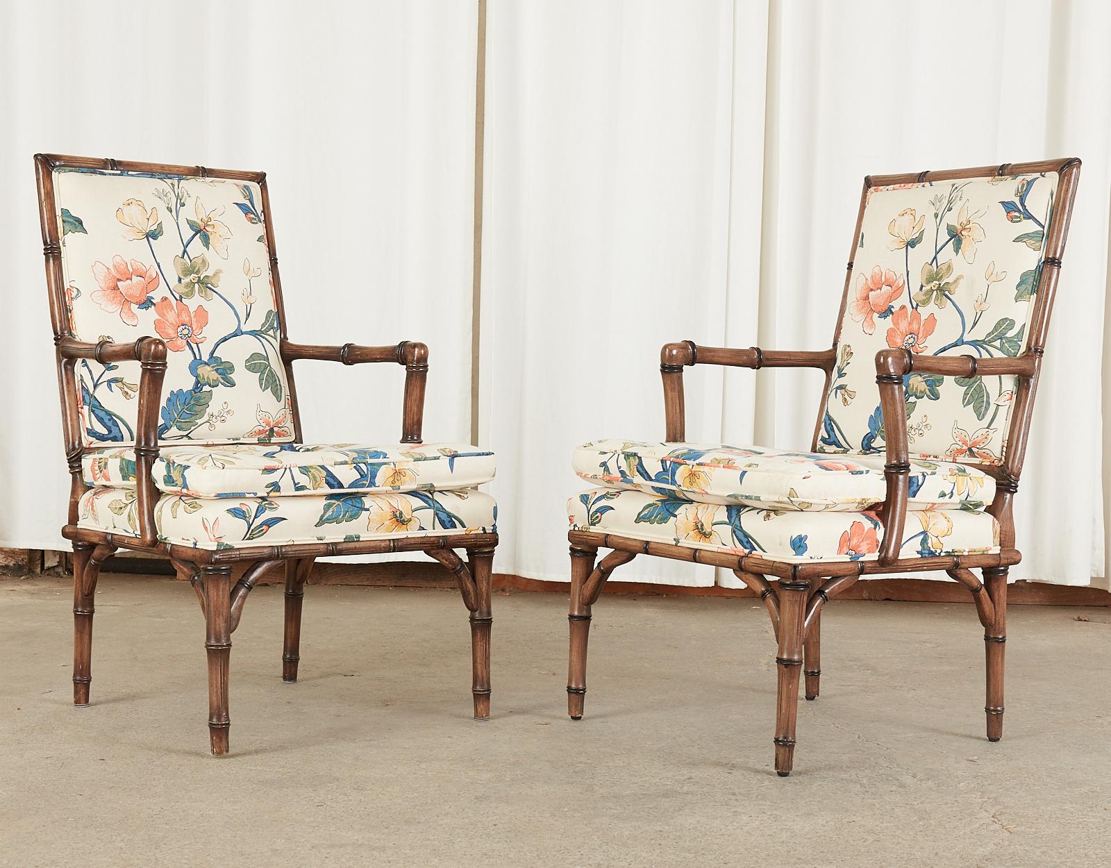 Hand-Crafted Bob Hope's Set of Four Faux Bamboo Chintz Dining Chairs
