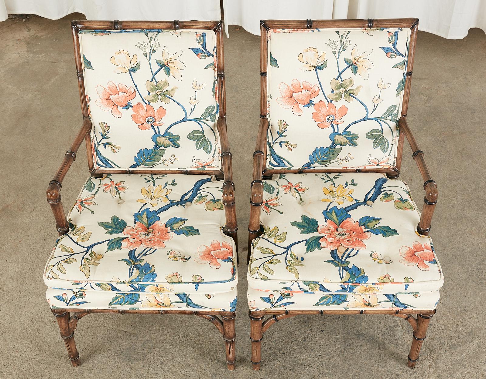 Bob Hope's Set of Four Faux Bamboo Chintz Dining Chairs In Good Condition In Rio Vista, CA