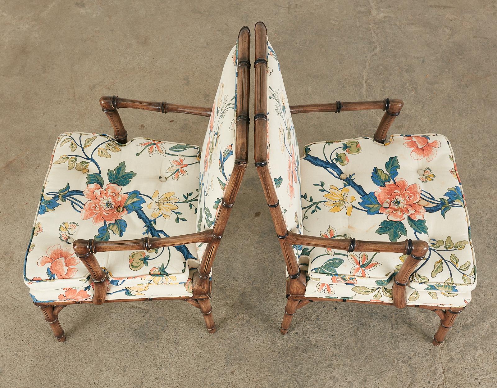 Fabric Bob Hope's Set of Four Faux Bamboo Chintz Dining Chairs
