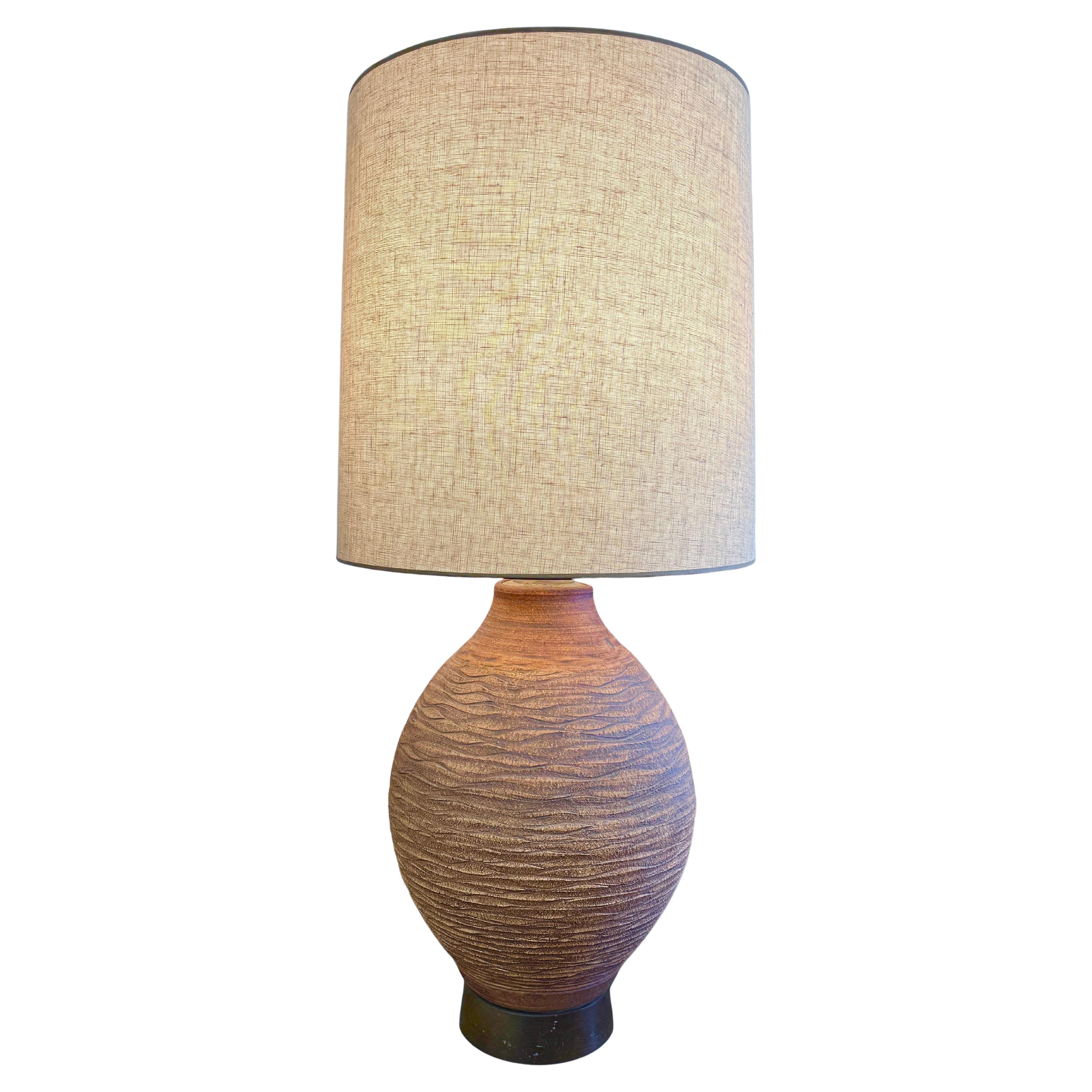 Bob Kenzie for Affiliated Craftsmen Large Labeled Pottery Lamp with Shade For Sale