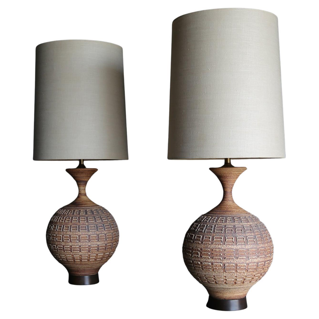 Bob Kinzie Large Scale "O Series" Ceramic Table Lamps, circa 1965 For Sale