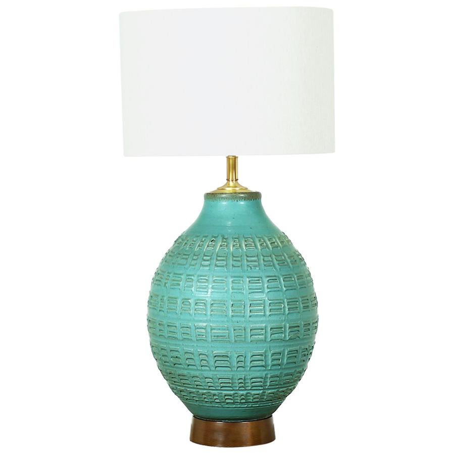 Bob Kinzie “N-Series” Glazed Teal Ceramic Table Lamp for Affiliated Craftsmen