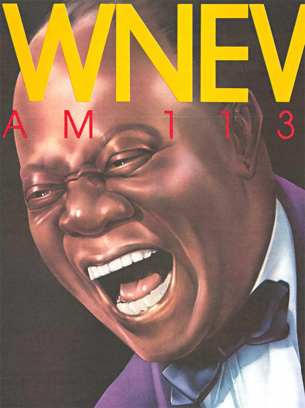The original WNEW AM 1130 poster features Louis Armstrong.
Blessed with America's Best, linen-backed, fine condition.   Ready to frame.

Metromedia Radio broadcasts music in the tradition of the World’s Greatest Radio Station, WNEW-AM.  In 1934,