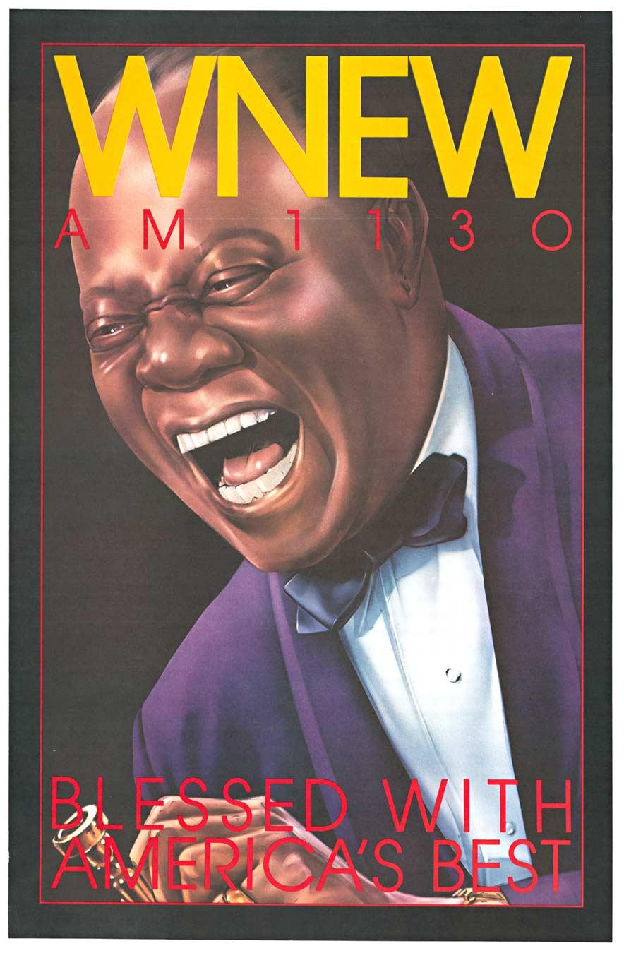 Bob Lee Hickson Portrait Print - Original LOUIS ARMSTRONG WNEW AM 1130 vintage poster