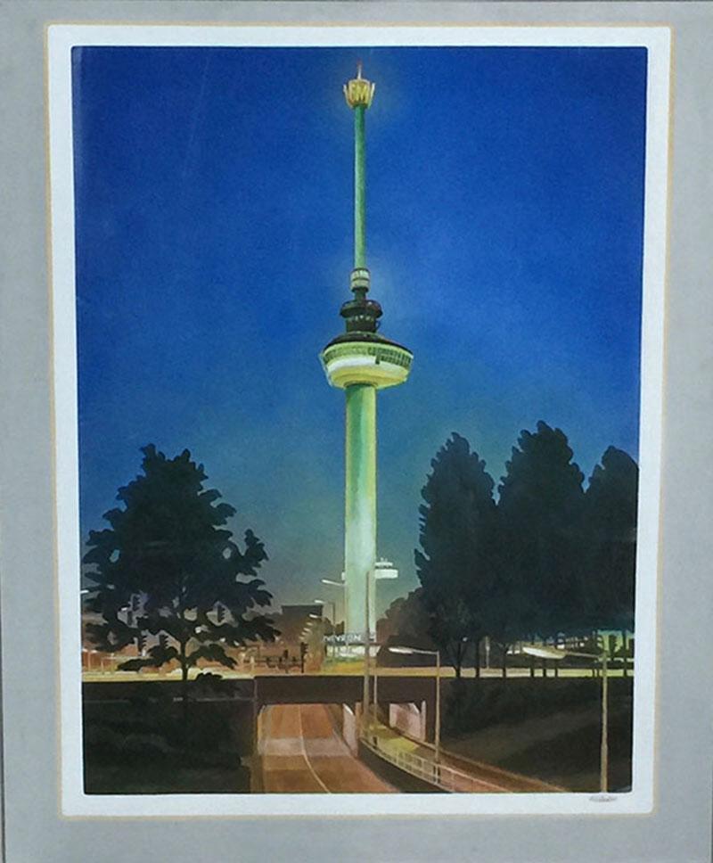 Bob Lens „1939“, Euromast by Night, Rotterdam 1975, Öl auf Leinwand (Niederländisch)