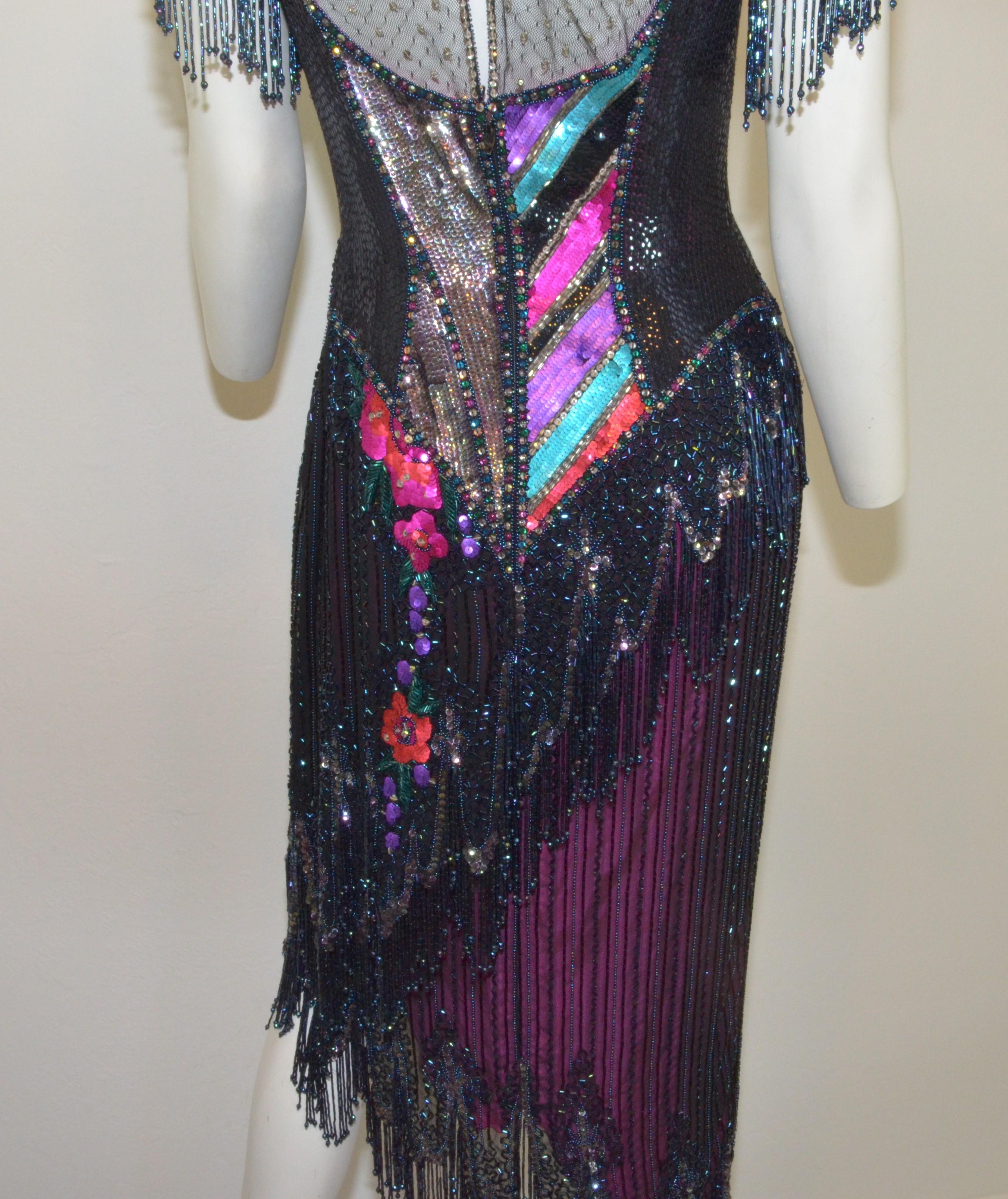 Women's Bob Mackie 1970's Fringe Beaded Embellished Dress